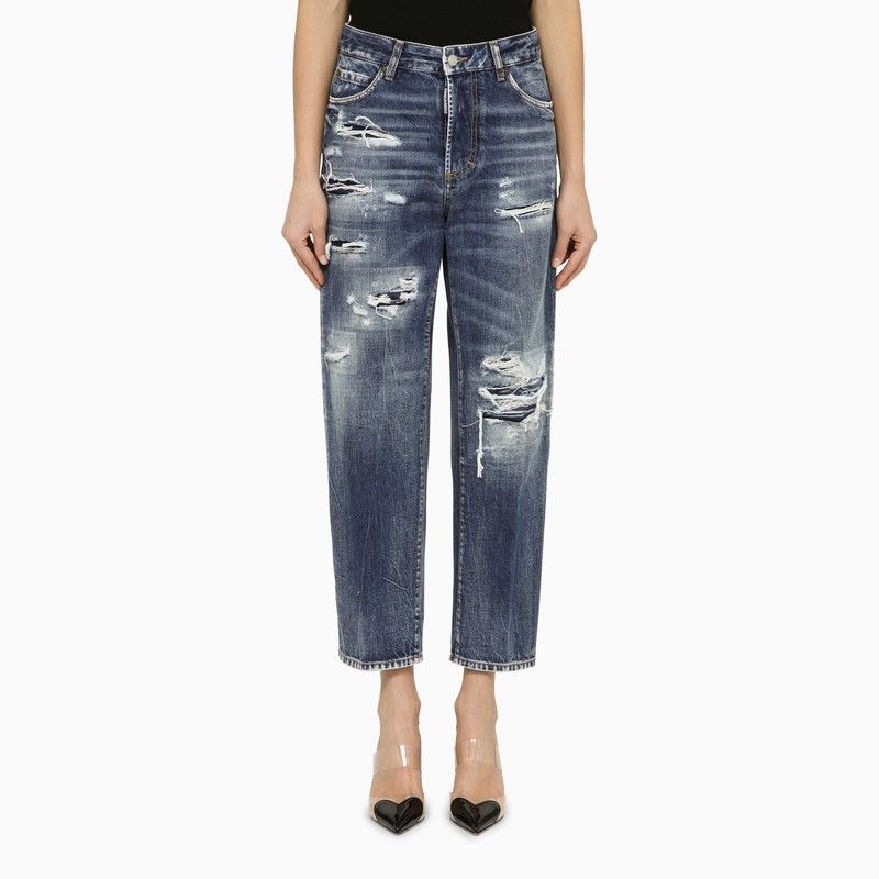 image of Dsquared2 Navy Blue Washed Jeans With Wear, Women's (Size 28)