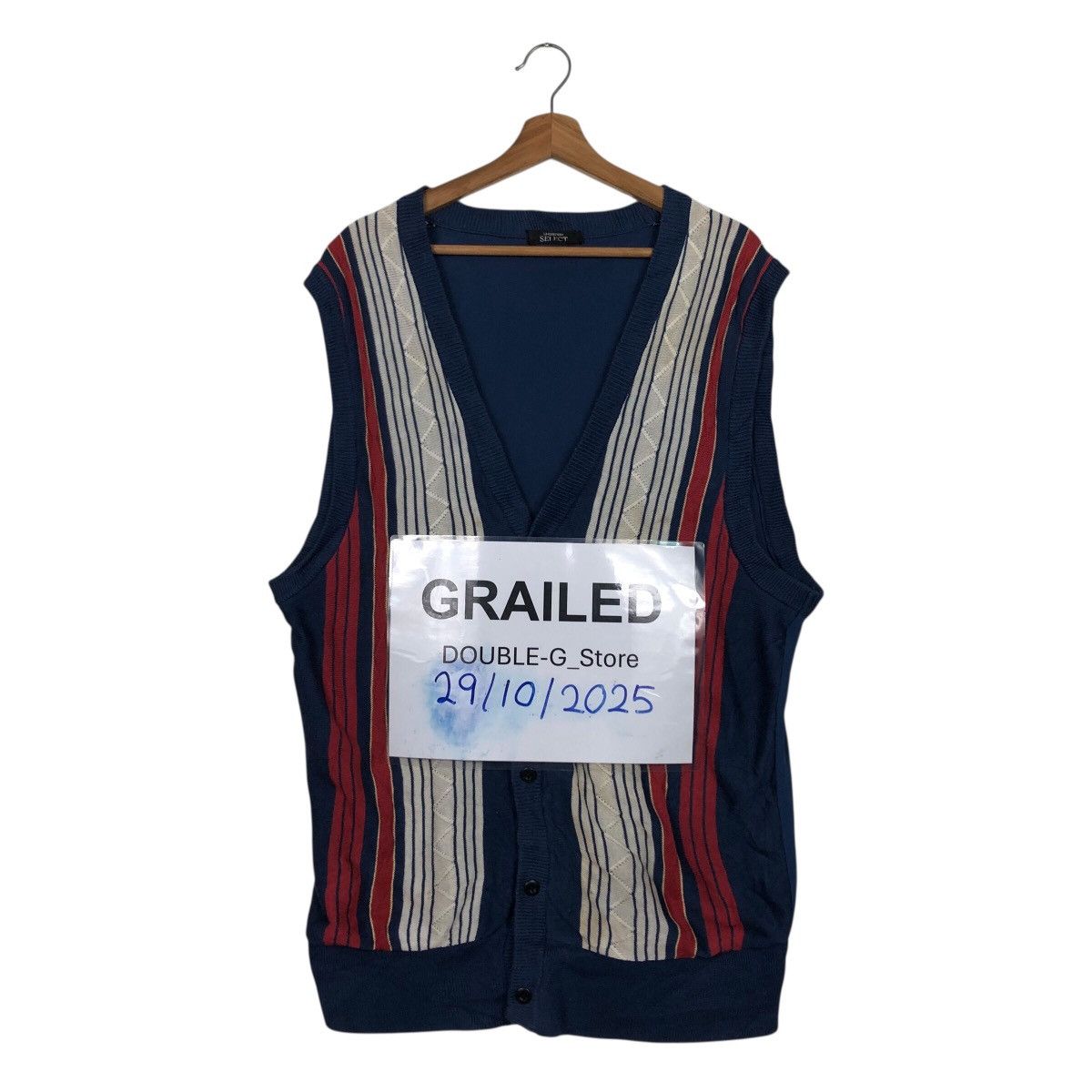 Japanese Brand Vintage Knit Sweater Tank Top Stripe Lindbergh Issey Miyake Size US L / EU 52-54 / 3 - 1 Thumbnail