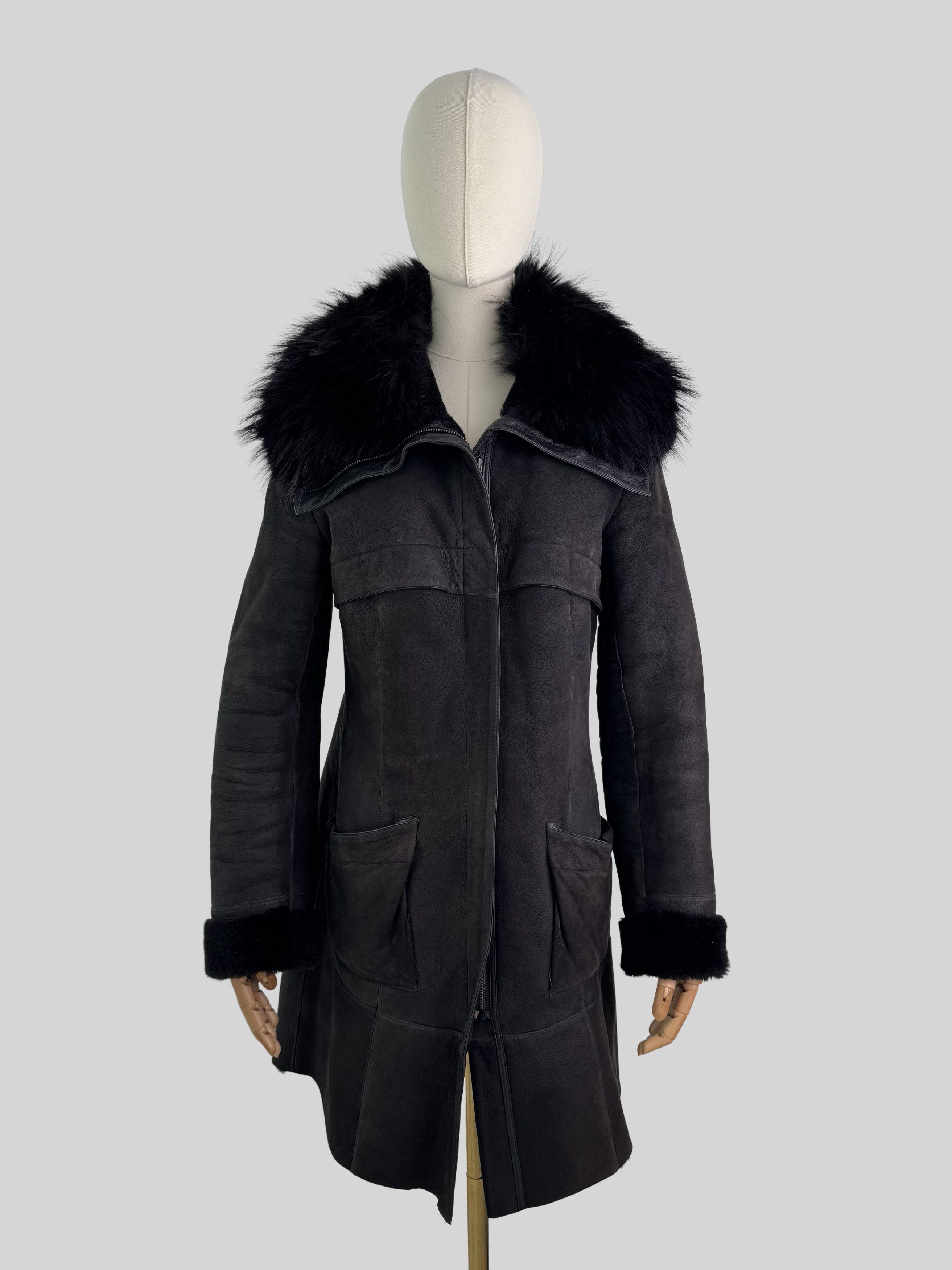 Vintage Women Vintage Sheepskin Leather Coat Black Fur Collar Size M / US 6-8 / IT 42-44 - 1 Thumbnail
