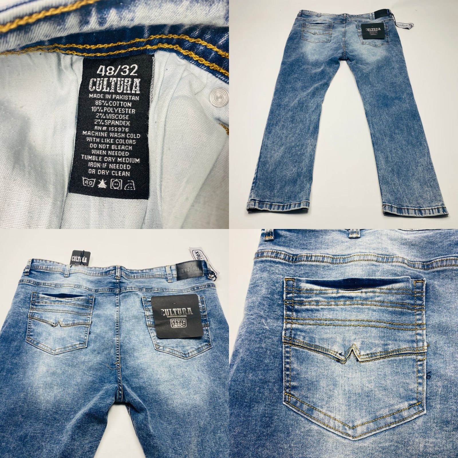 Vintage Cultura Jeans Men's 48x32 Blue Light Wash Straight Whiskers Stretch NWT 7775 Size US 32 / EU 48 - 8 Thumbnail