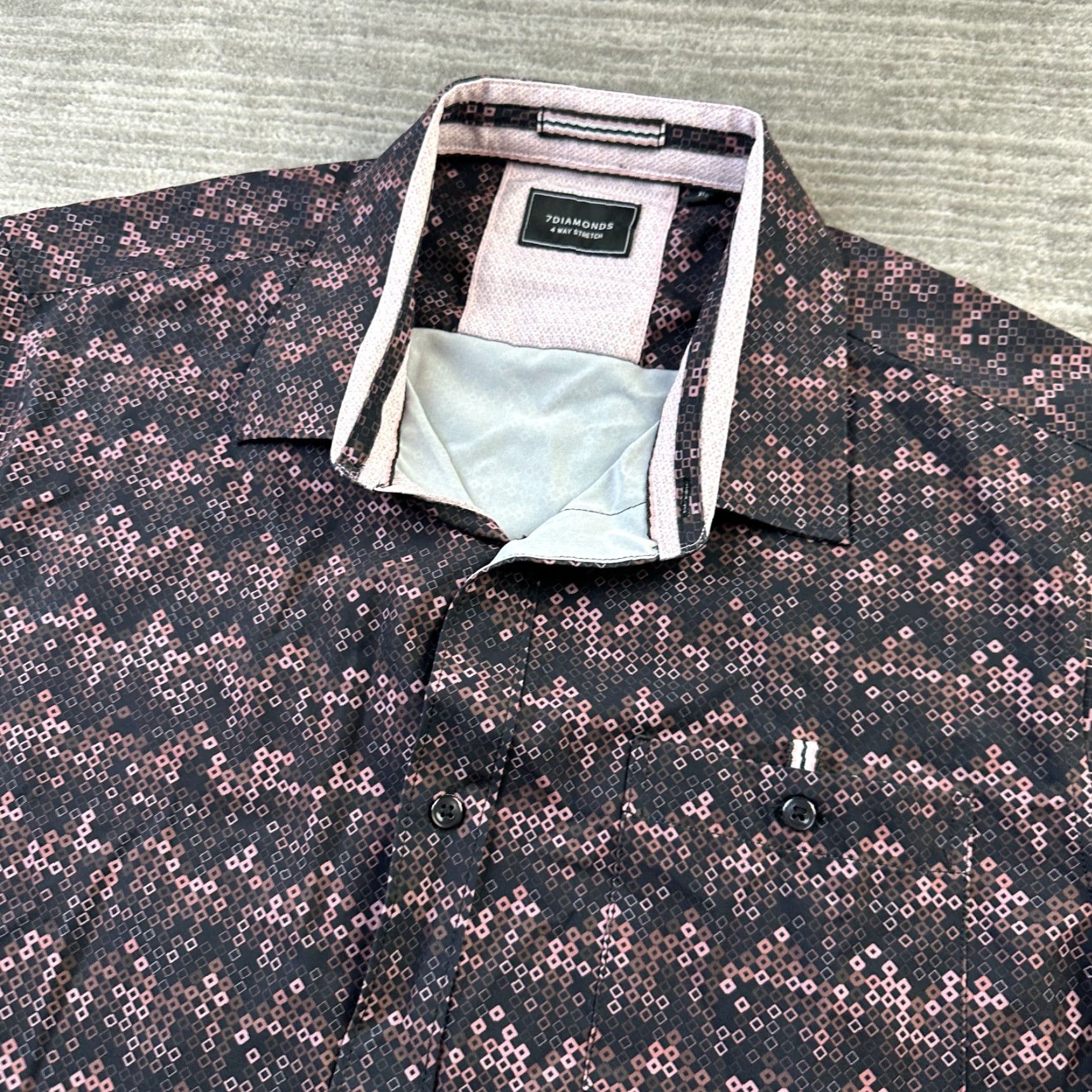 Vintage 7 Diamonds Shirt Mens Extra Large 4 Way Stretch Button Up Geometric Size US XL / EU 56 / 4 - 2 Thumbnail