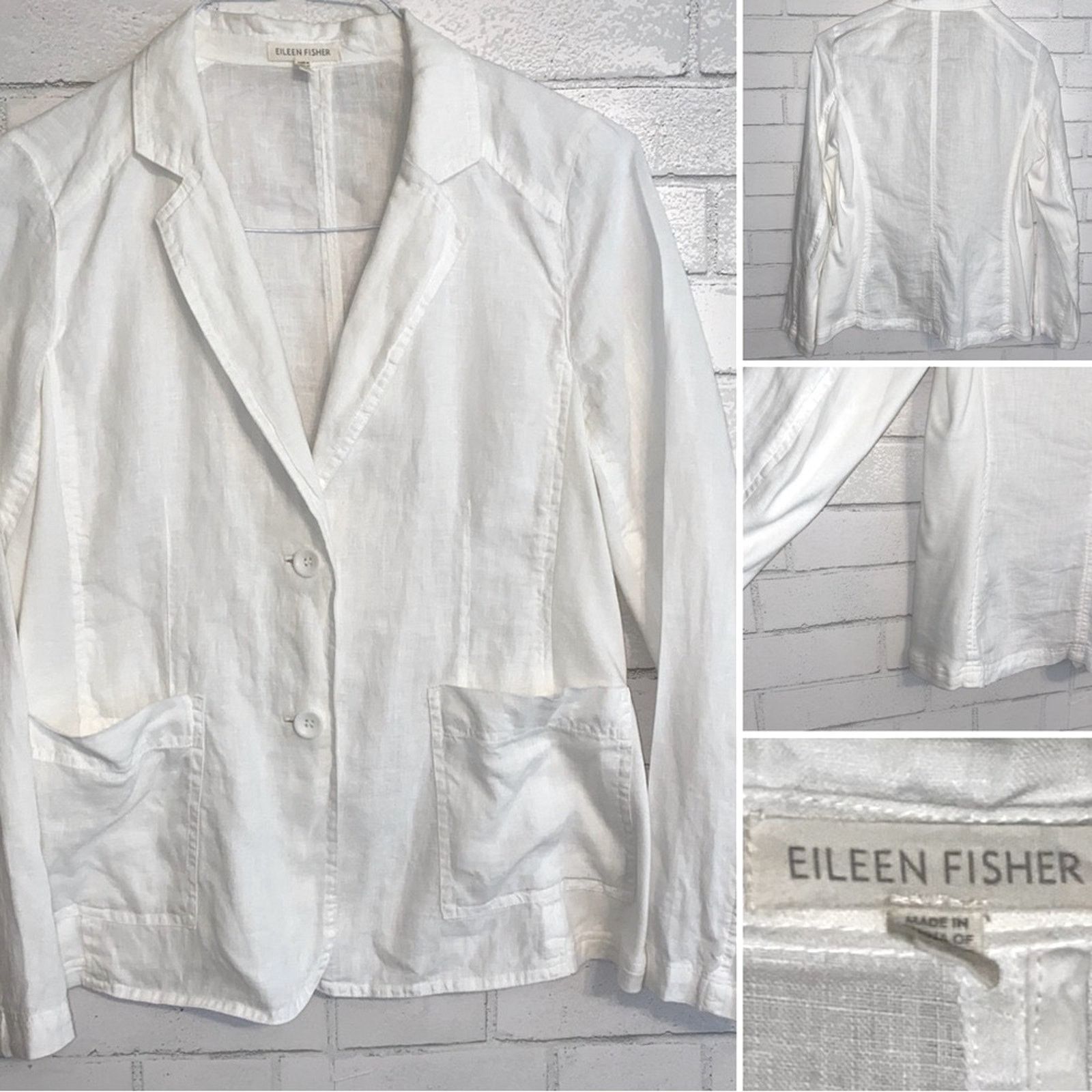 Eileen Fisher EILEEN FISHER $238 White Irish Linen 2 Button Blazer S Size S / US 4 / IT 40 - 3 Thumbnail