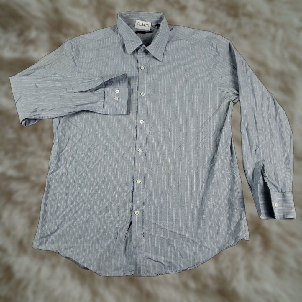 Theory Theory Blue Striped Dress Shirt Mens Size 16.5 Long Sleeve Cotton Classic Modern Size 42R - 1 Thumbnail