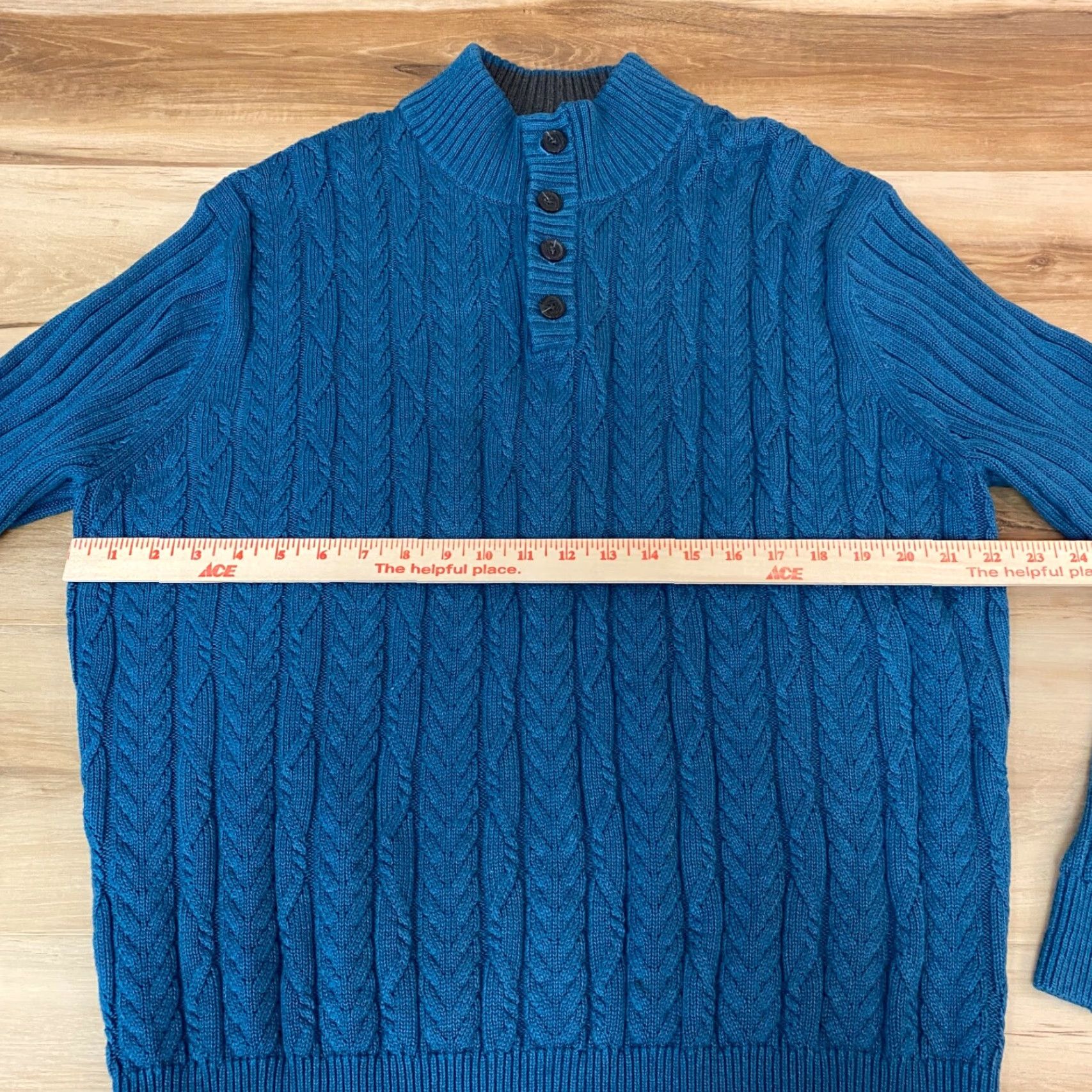 Jos. A. Bank Jos A Bank Sweater Mens Large Teal Blue Cable Knit Mock Neck 1/4 Button Size US L / EU 52-54 / 3 - 7 Thumbnail