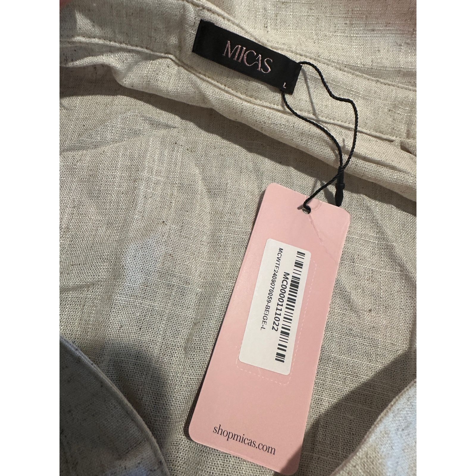 Other Beige Colorblock Faux Leather Linen Ruched Long-Sleeve Shirt Size L / US 10 / IT 46 - 10 Thumbnail
