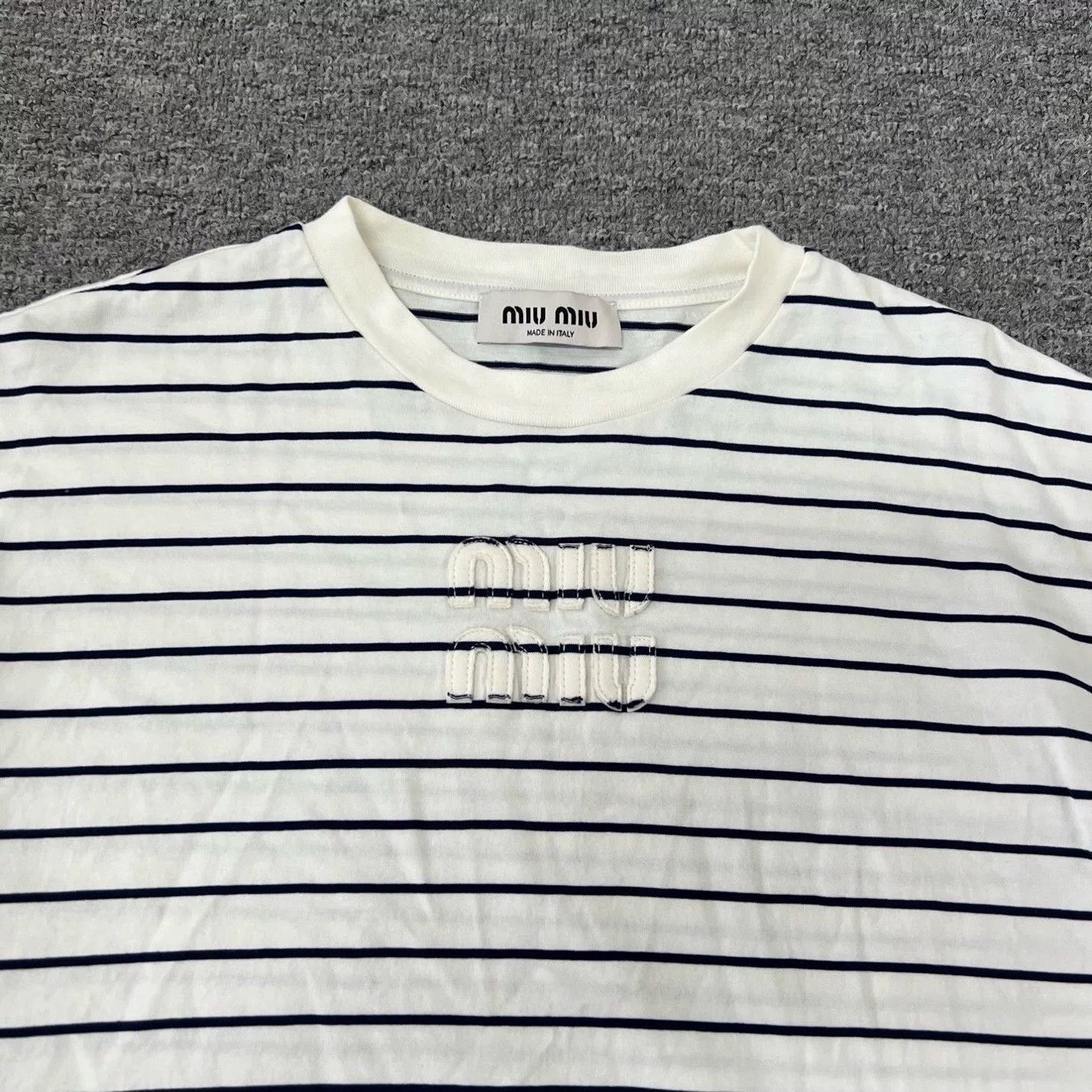 Miu Miu Miu Miu Embroidered Logo Striped T-shirt Size XS / US 0-2 / IT 36-38 - 1 Thumbnail