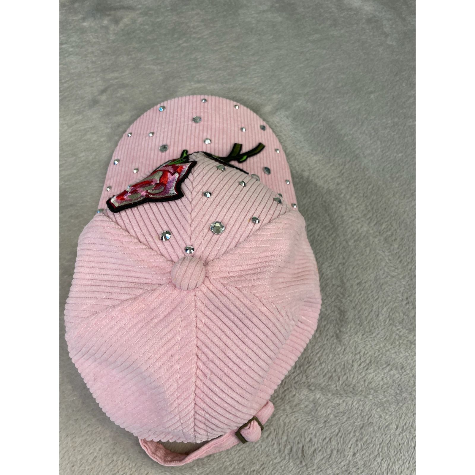 Other Pink Corduroy Hat Rose Embroidery and Rhinestone Accents Size ONE SIZE - 3 Thumbnail