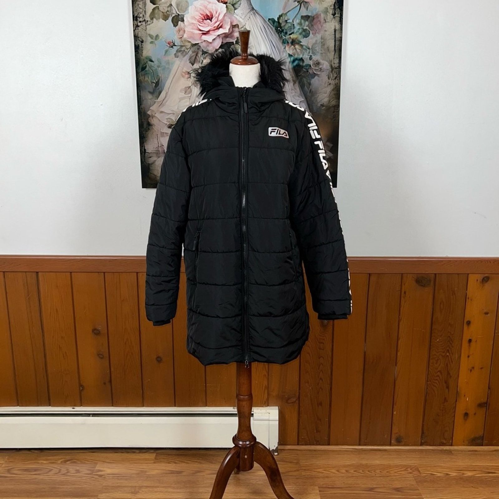 Fila Super Cool FILA “Zia” Black Puffer Jacket! Size L / US 10 / IT 46 - 2 Thumbnail