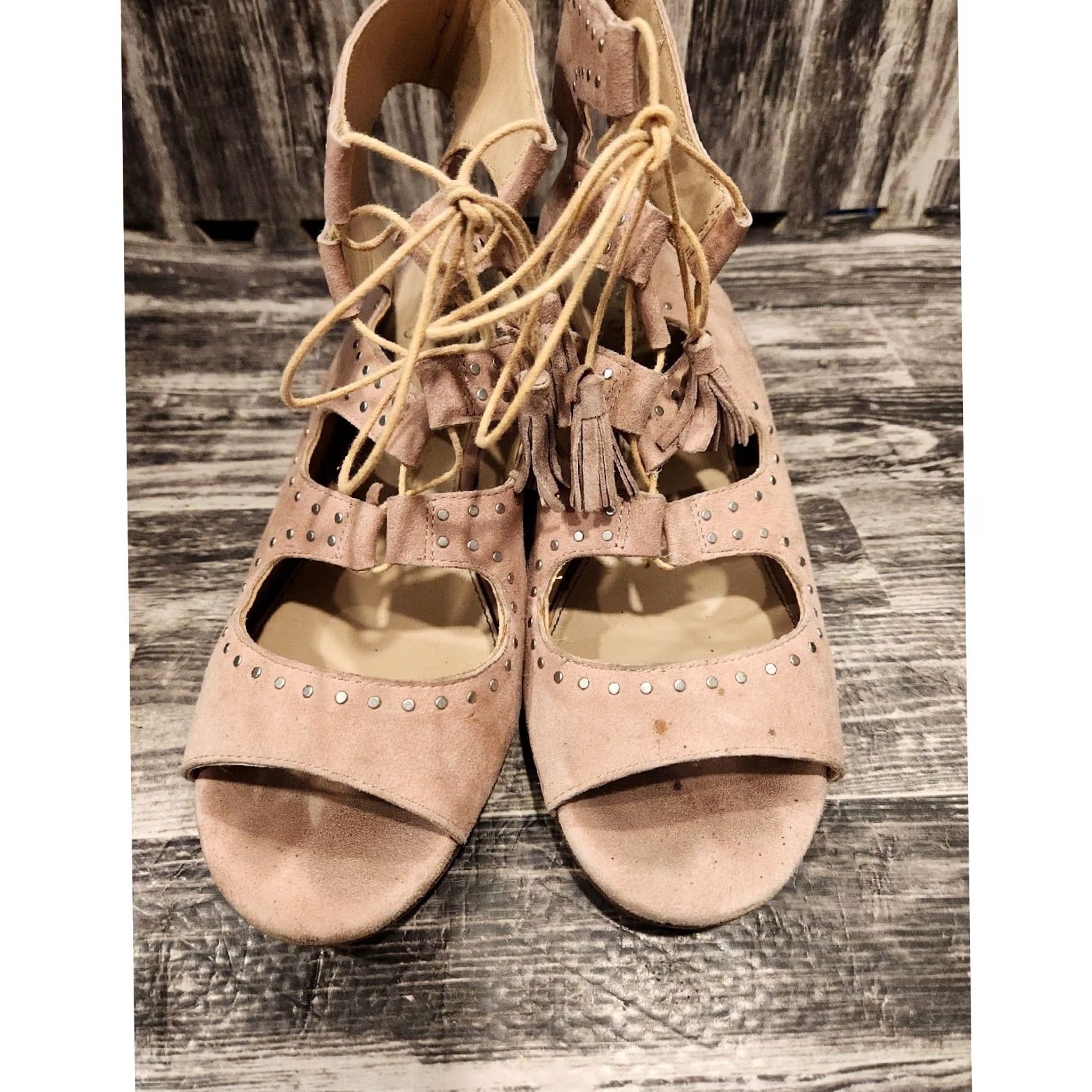 Vince Camuto Vince Camuto Blush Pink Suede Lace Up Studded Peep Toe Block Heel Sandals Womens Size US 10 / IT 40 - 5 Thumbnail