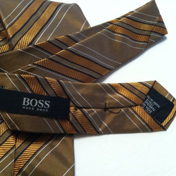Hugo Boss HUGO BOSS MEN'S BROWN 100%SILK TIE WIDTH: 3 1/2" Size ONE SIZE - 4 Thumbnail
