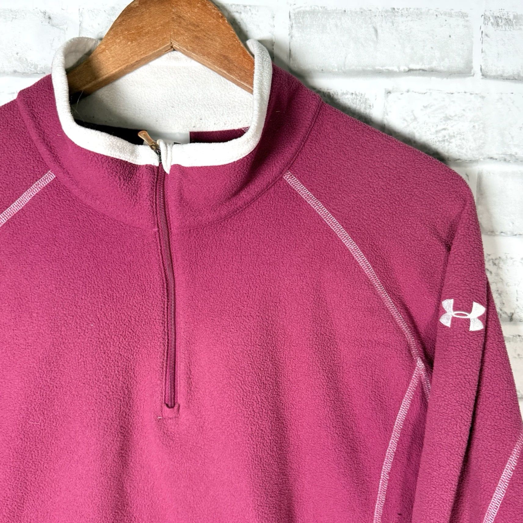 Under Armour Under Armour 100% Polyester Fleece Half Zip Pullover Womens Size XL Pink Regular Casual Activewear Pullover Zip Women Size XL / US 12-14 / IT 48-50 - 2 Thumbnail