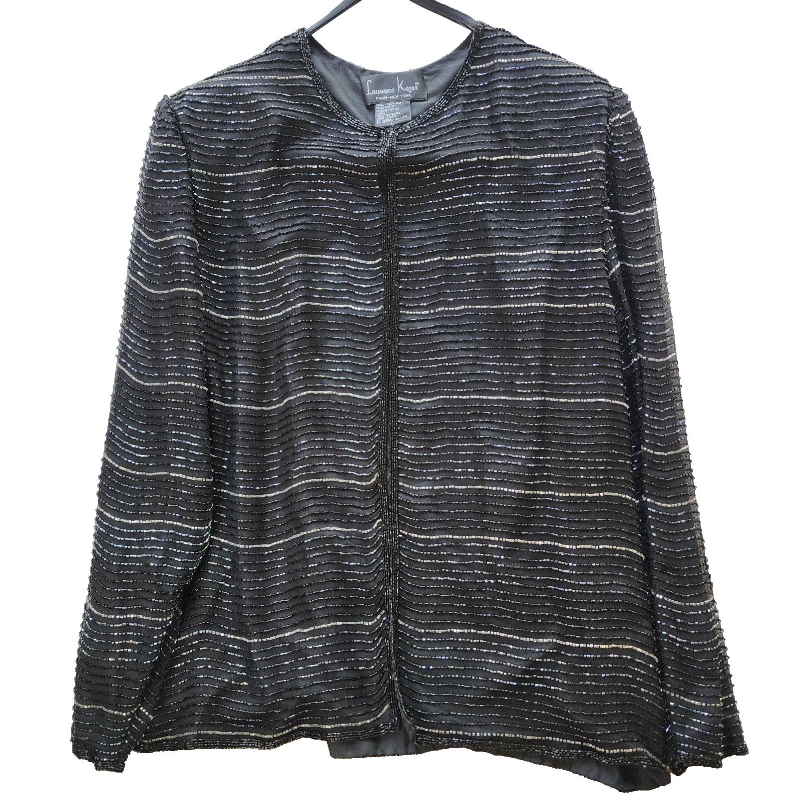 Other Laurence Kazar Silk Beaded Jacket Blazer - Black - Large Size L / US 10 / IT 46 - 1 Thumbnail
