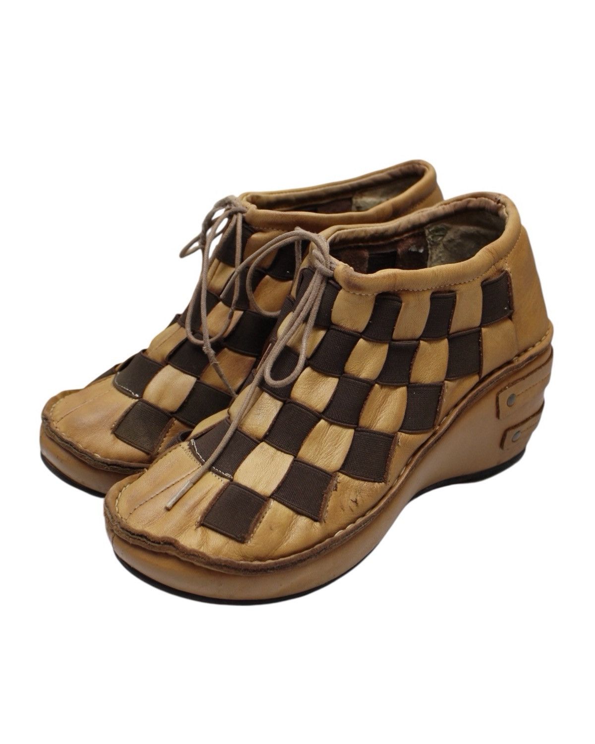 Vintage 2000S RAIDLORK HANDCRAFTED WOVEN LEATHER WEDGE BOOTS Size US 8 / IT 38 - 3 Thumbnail
