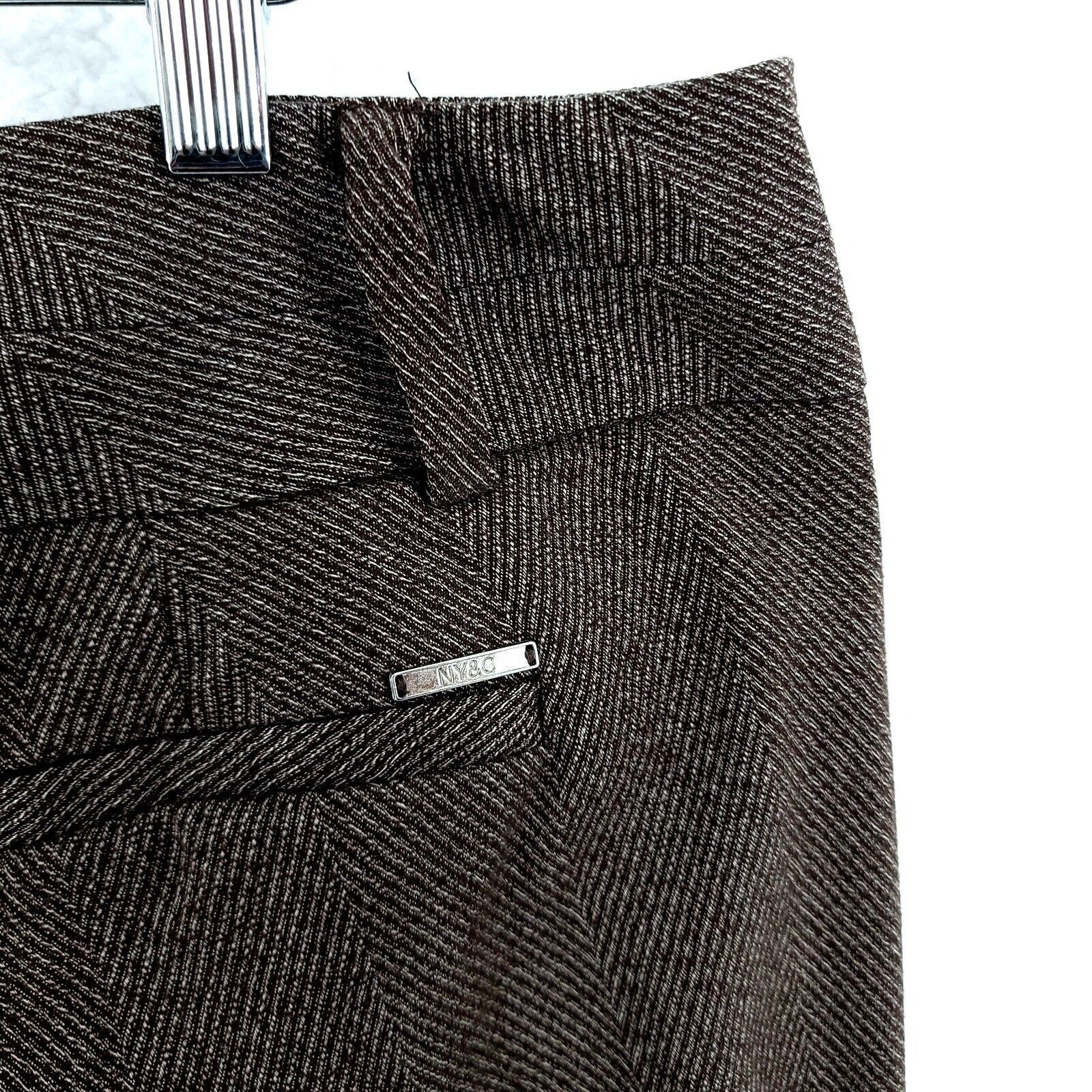 Designer New York & Company 7TH Avenue Polyester Brown Herringbone Dr Size 37" - 3 Thumbnail