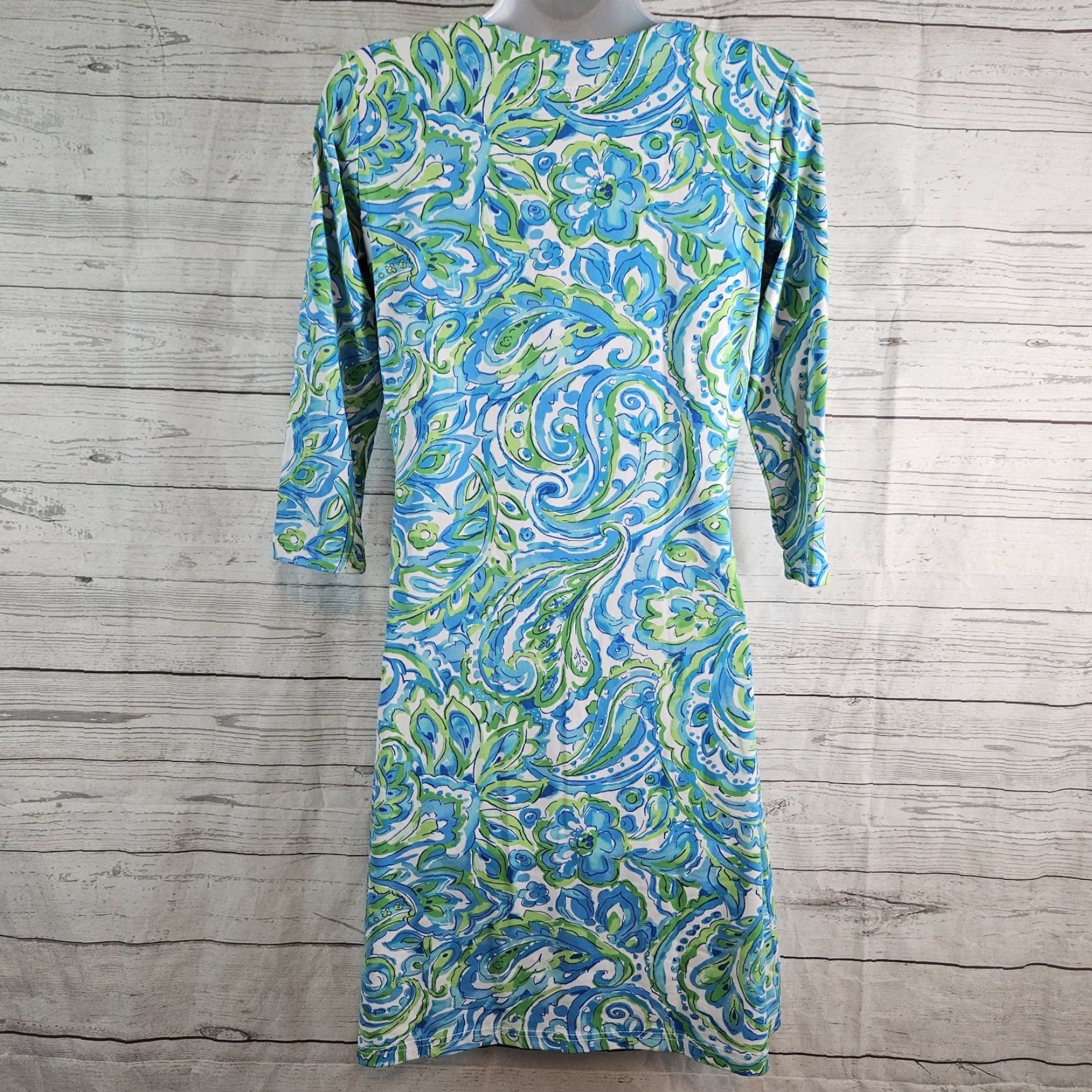 Vintage Barbara Gerwit Womens Dress XS 3/4 Sleeve Floral Blue Green Shift Size XS / US 0-2 / IT 36-38 - 3 Thumbnail
