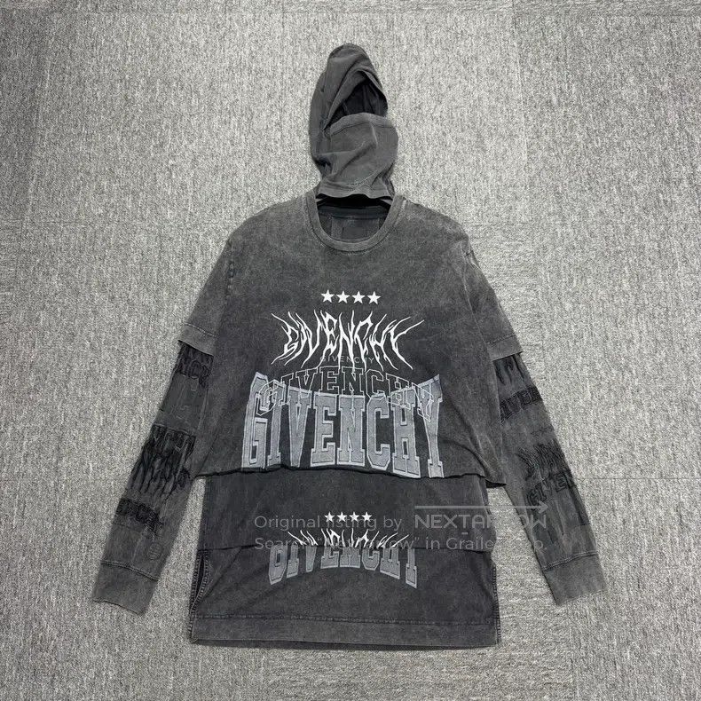 Givenchy Givenchy Washed Distressed Triple Layer Hoodie Shirt Size US M / EU 48-50 / 2 - 1 Thumbnail