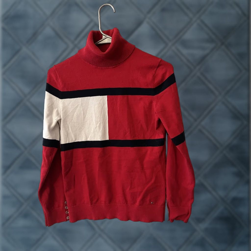 Tommy Hilfiger Tommy Hilfiger Turtleneck Sweater Flag Logo Colorblock Women’s S Red Classic Size S / US 4 / IT 40 - 1 Thumbnail