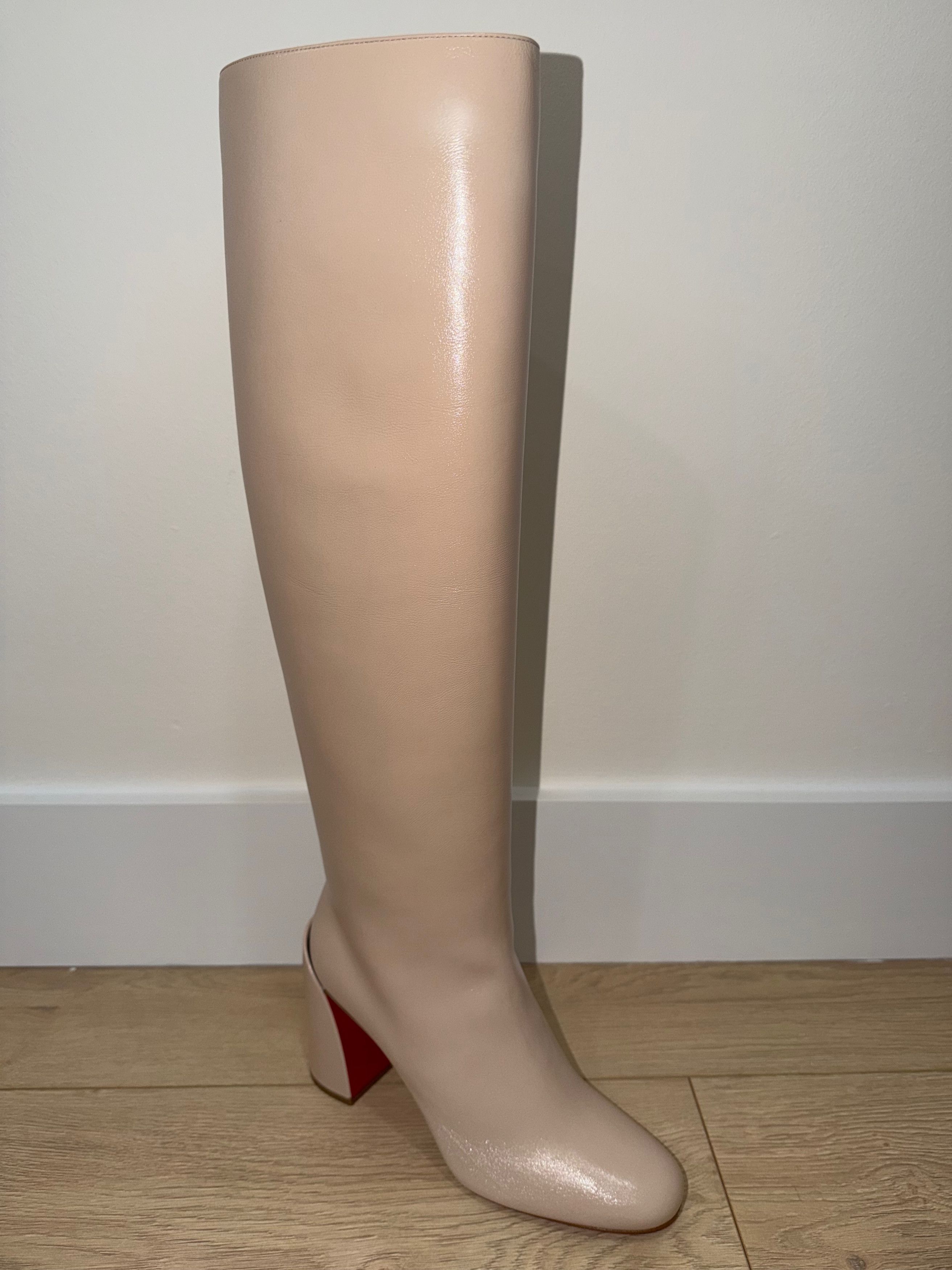 Christian Louboutin Janitta 85 Pearl Beige Sugar Leather Knee High Heel Boot 37 Size US 7 / IT 37 - 17 Thumbnail