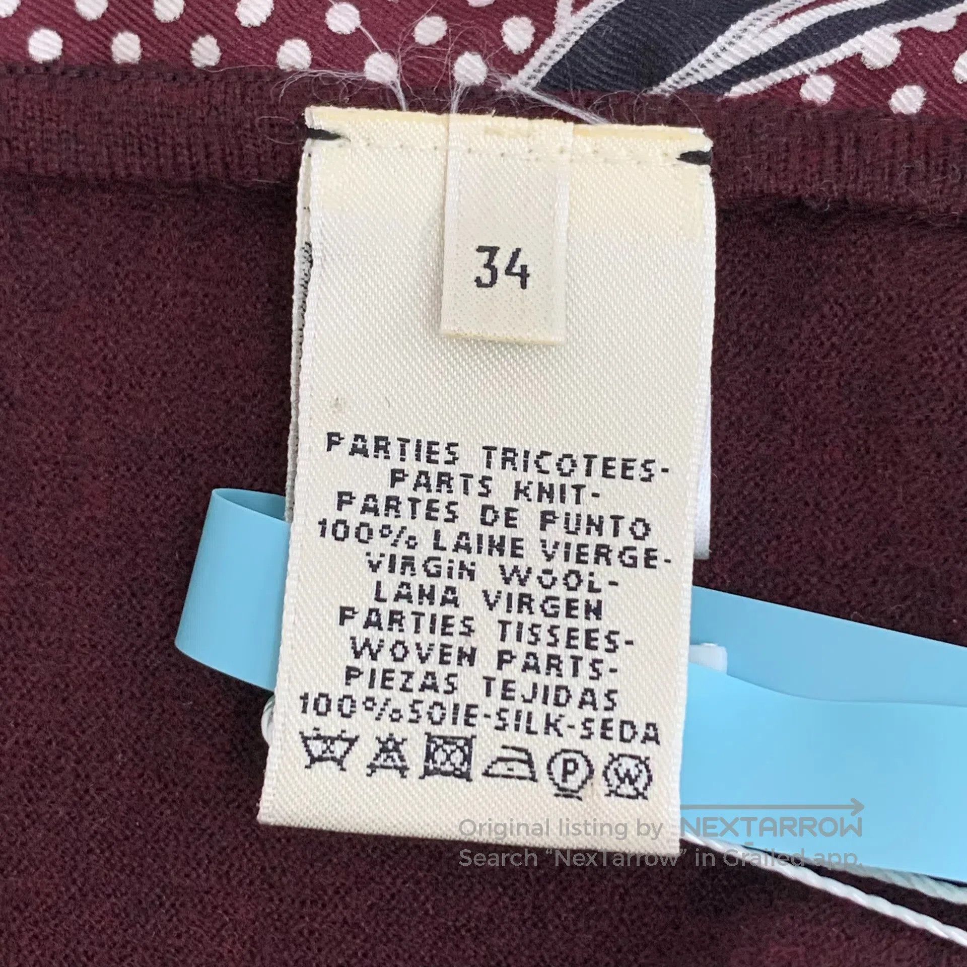 Hermes Hermes Burgundy Lock Chain Silk Pattern Patchwork Wool Rou Size XXS / US 00 / IT 34 - 6 Thumbnail