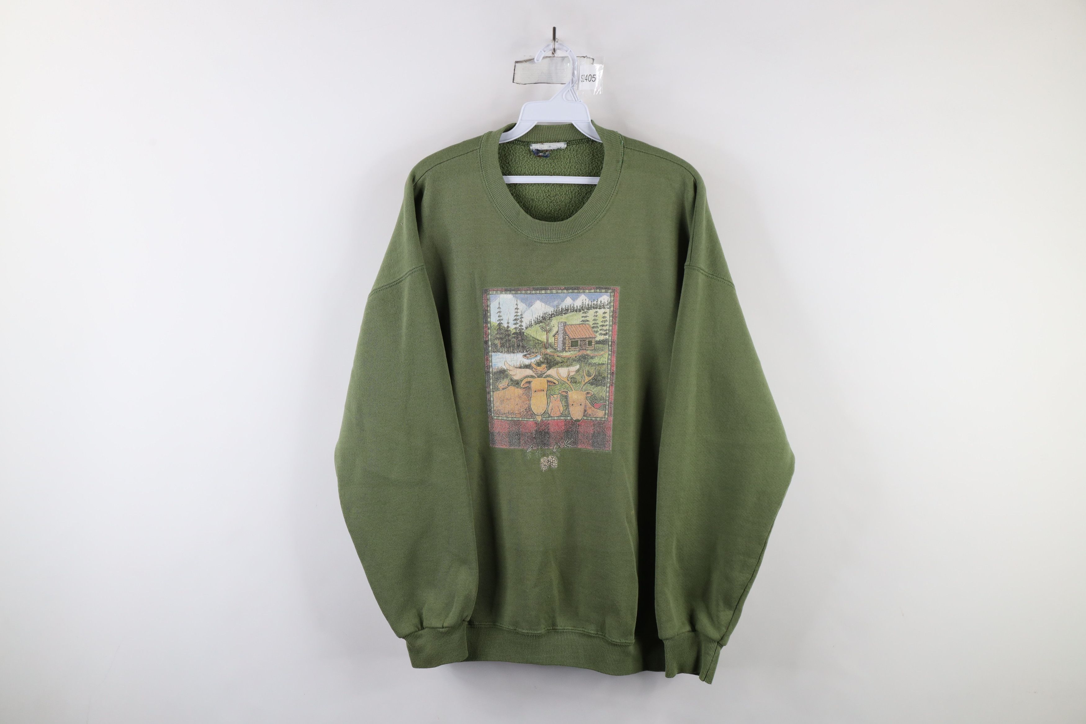 Vintage Vintage 90s Streetwear Nature Deer Cabin Woods Sweatshirt Size XXL / US 16-18 / IT 52-54 - 1 Thumbnail