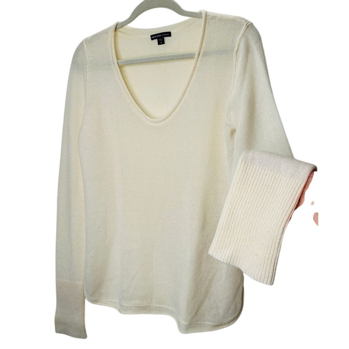 James Perse James Perse Cream Long Sleeve V Neck Cashmere Sweater 4 / XL Size XL / US 12-14 / IT 48-50 - 1 Thumbnail