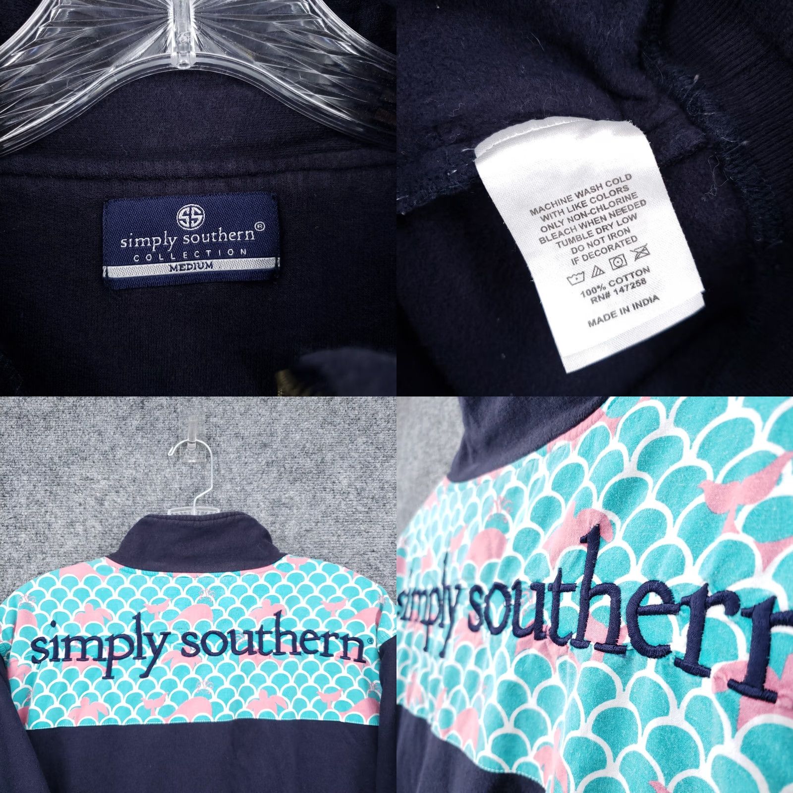 Vintage Simply Southern Sweatshirt Womens M Medium Blue Quarter Zip Fish Elbow Patch Size M / US 6-8 / IT 42-44 - 8 Thumbnail