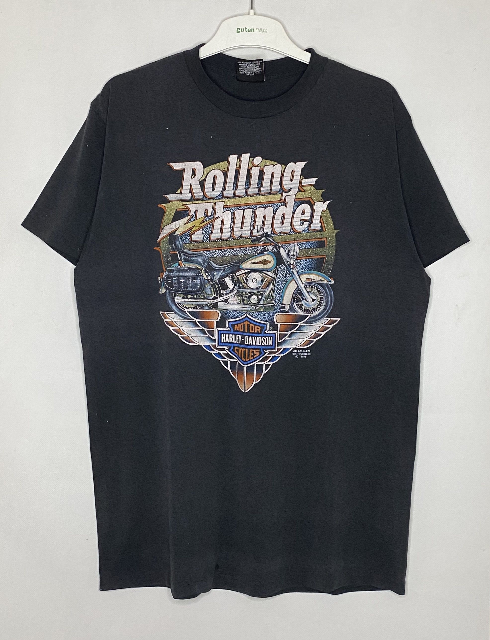 Harley Davidson × Vintage HARLEY DAVIDSON ROLLING THUNDER T SHIRT 1991 3D EMBLEM Size US XL / EU 56 / 4 - 1 Thumbnail