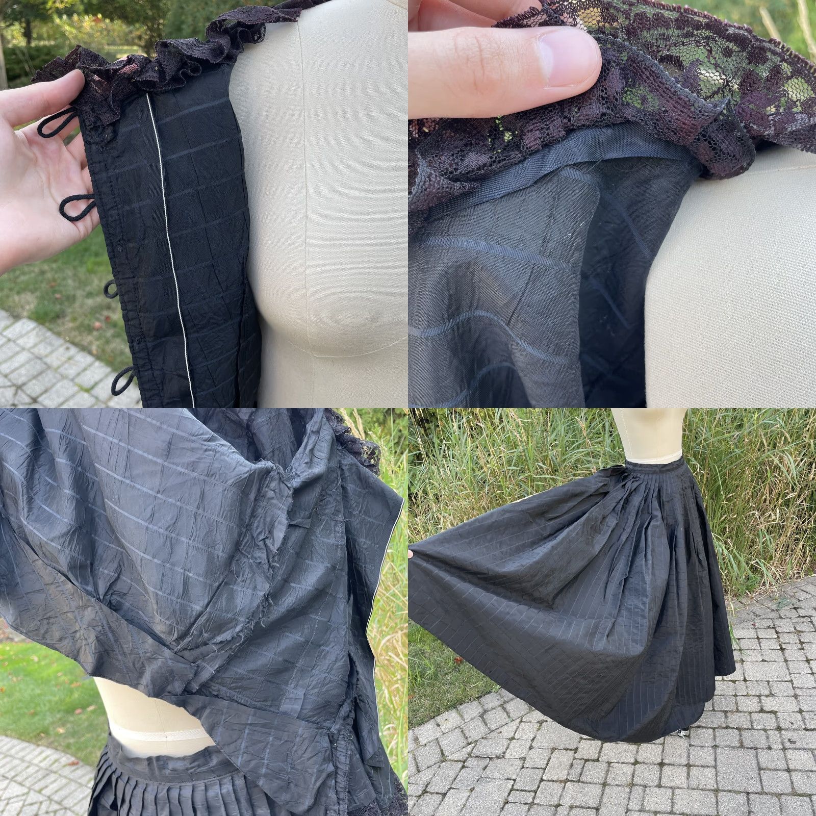 Vintage VINTAGE Antique Silk Mourning Dress Black Gown Lace Victorian Bustle Ostrich Feather VTG Gothic PS Black Mens? Size S / US 4 / IT 40 - 10 Thumbnail