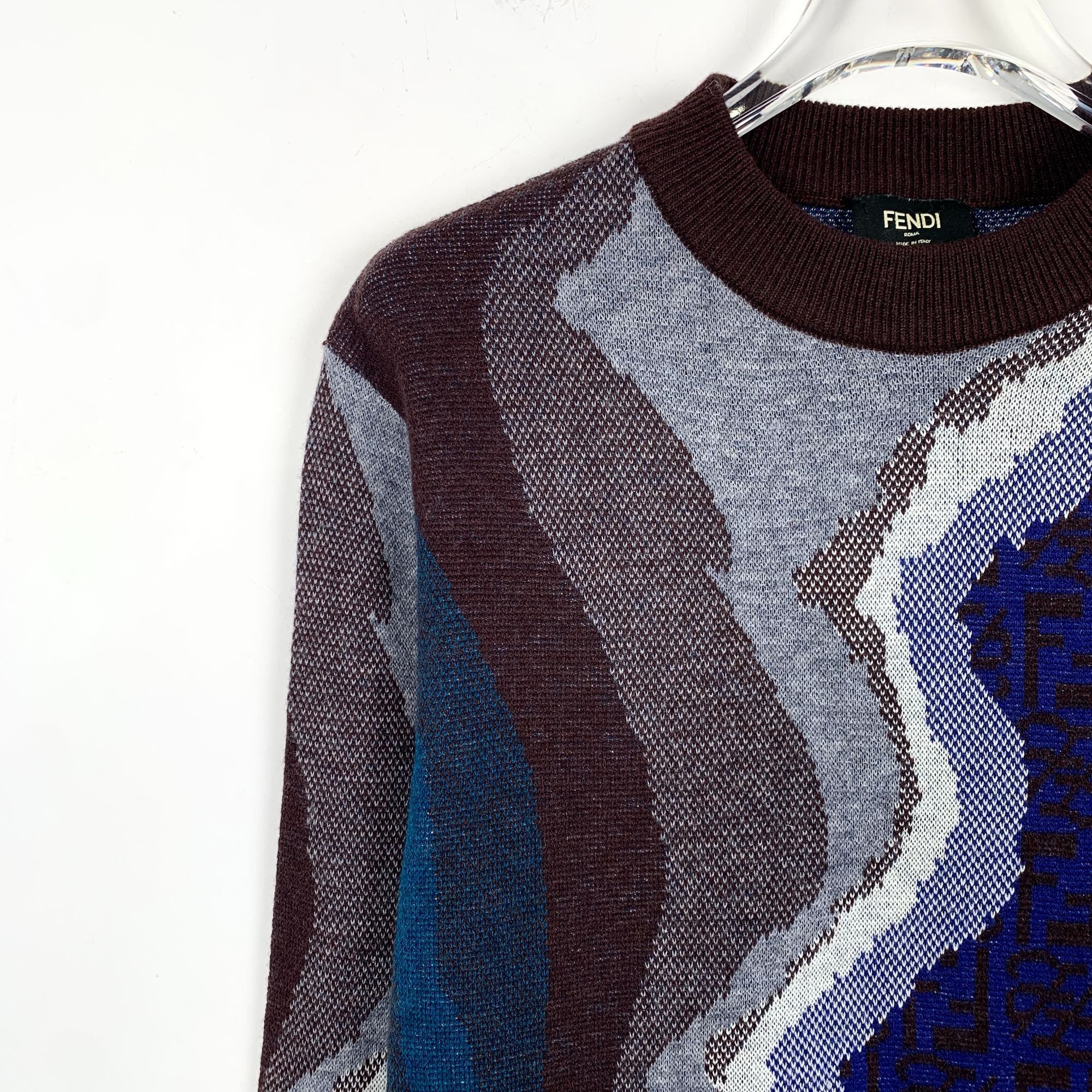 Fendi Fendi Mens Wool Cotton Blend Multicolor Graphic Knit Sweater Size US L / EU 52-54 / 3 - 3 Thumbnail