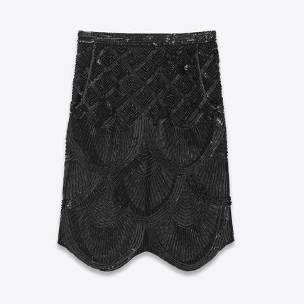 Saint Laurent Paris o1b1hav111224 Midi Skirt in Embroidered Silk Tulle in Noir Size 27" / US 4 / IT 40 - 5 Thumbnail