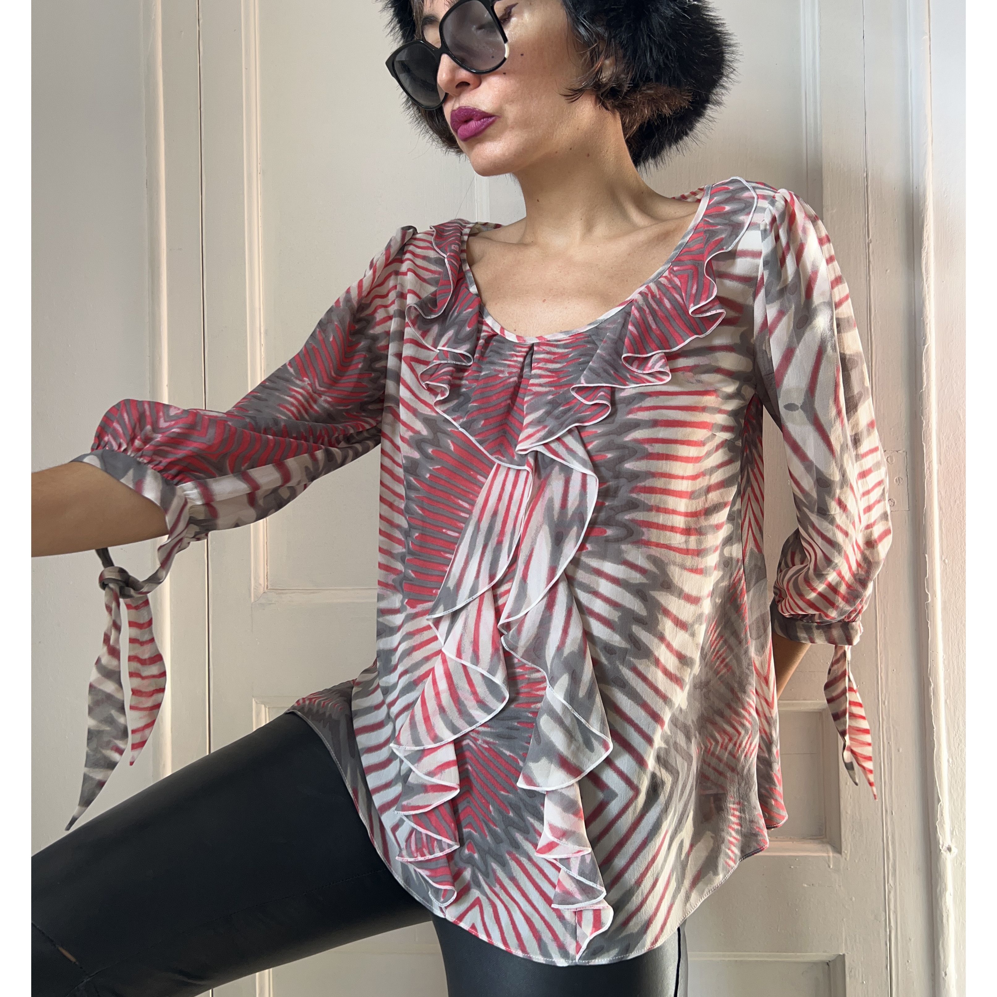 Vintage Vintage 90s Silk Ruffle Blouse Size M / US 6-8 / IT 42-44 - 3 Thumbnail