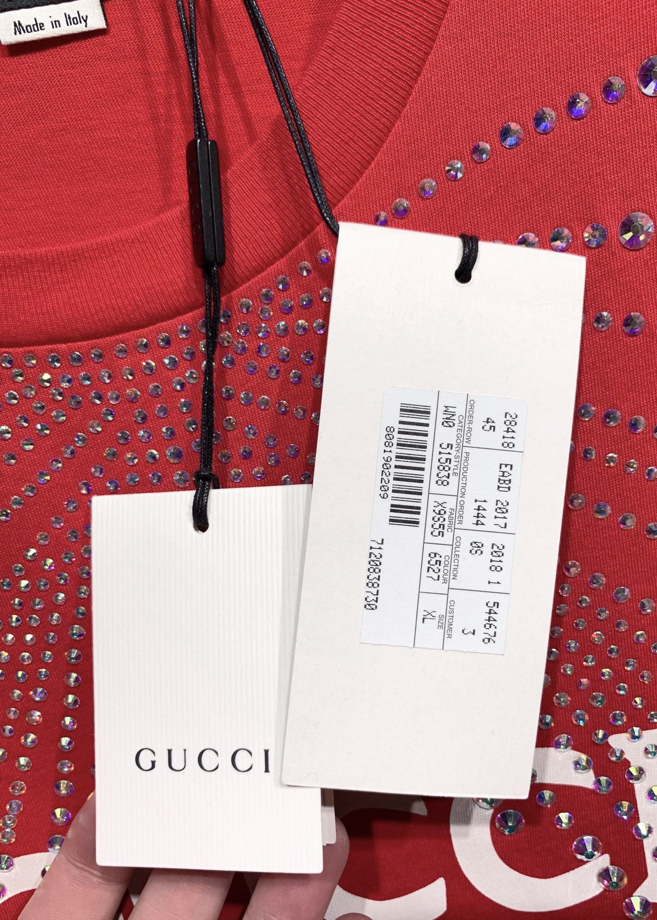 Gucci Gucci 2019 Red Logo Graphic Print Swarovski T-shirt Size L / US 10 / IT 46 - 8 Thumbnail
