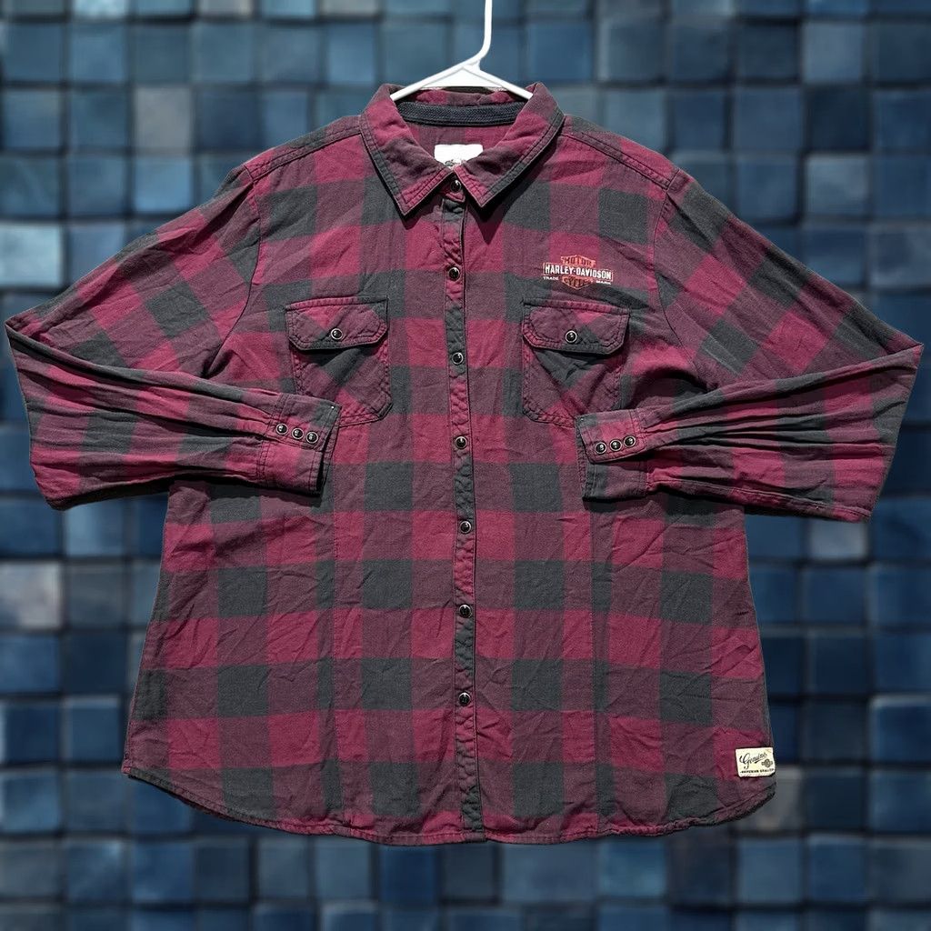 Harley Davidson Harley-Davidson Shirt Womens 1W Burgundy Plaid Snap Up Button Up Moto EUC Motorcycle Size XL / US 12-14 / IT 48-50 - 1 Thumbnail