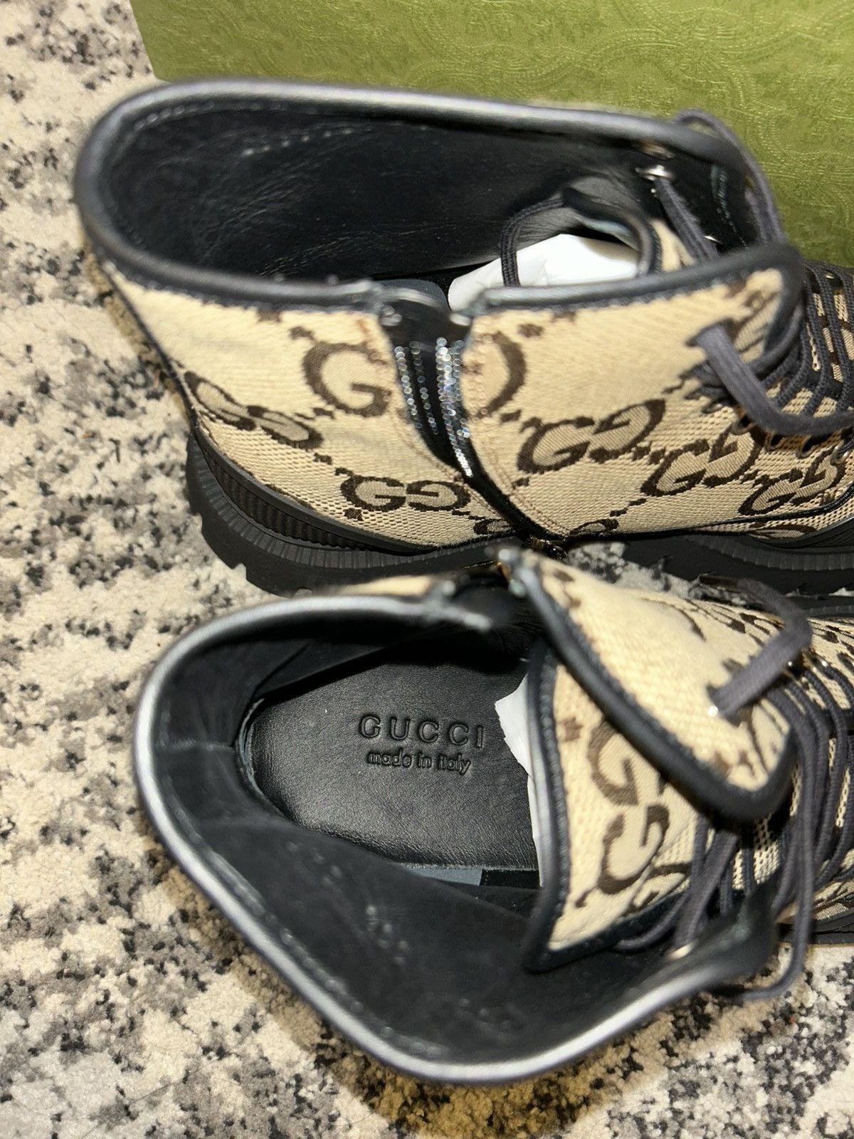 Gucci Gucci Monogram Jumbo Maxi GG Lace Up Boots Camel Black Size US 11.5 / EU 44-45 - 8 Thumbnail