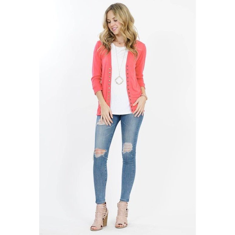 Other Coral Snap Front Cardigan With Gold Accents Snaps Medium By Size M / US 6-8 / IT 42-44 - 1 Thumbnail