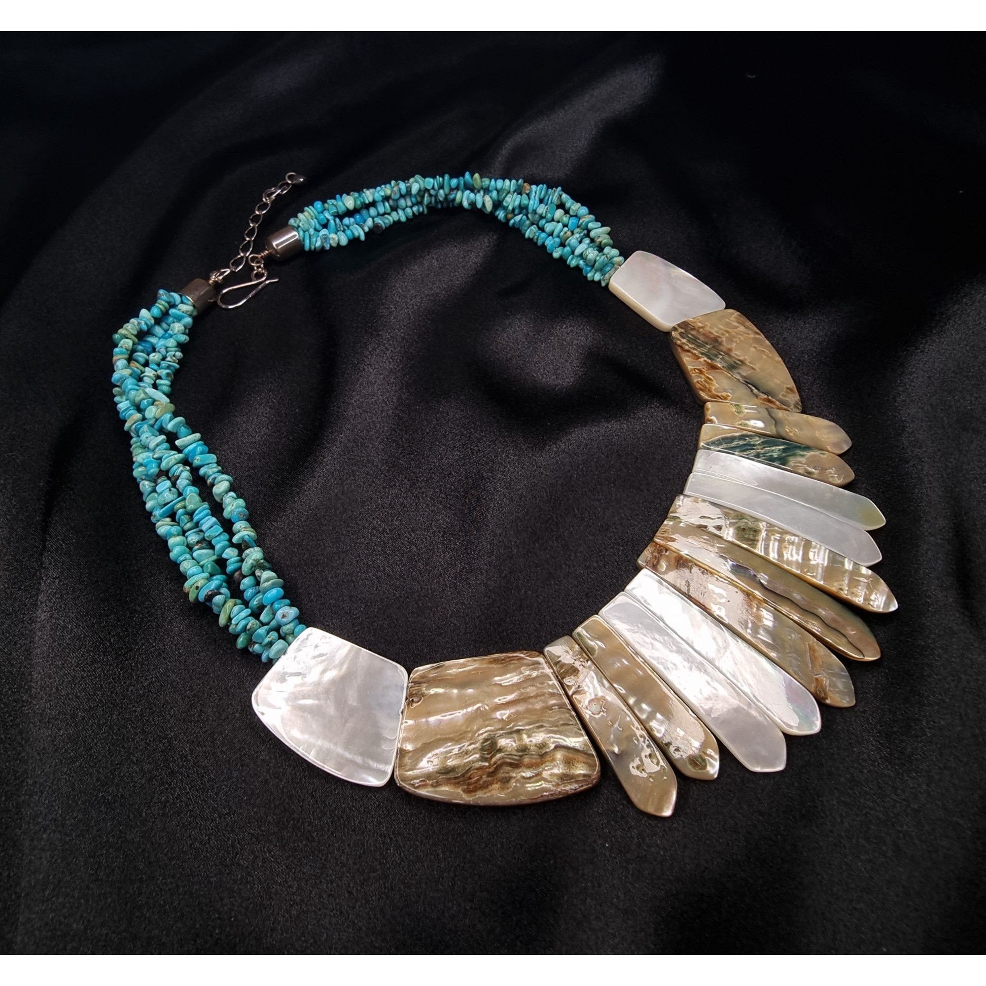 Vintage Jay King 925 Sterling Silver Turquoise & Mother Of Pearl Nec Size ONE SIZE - 1 Thumbnail