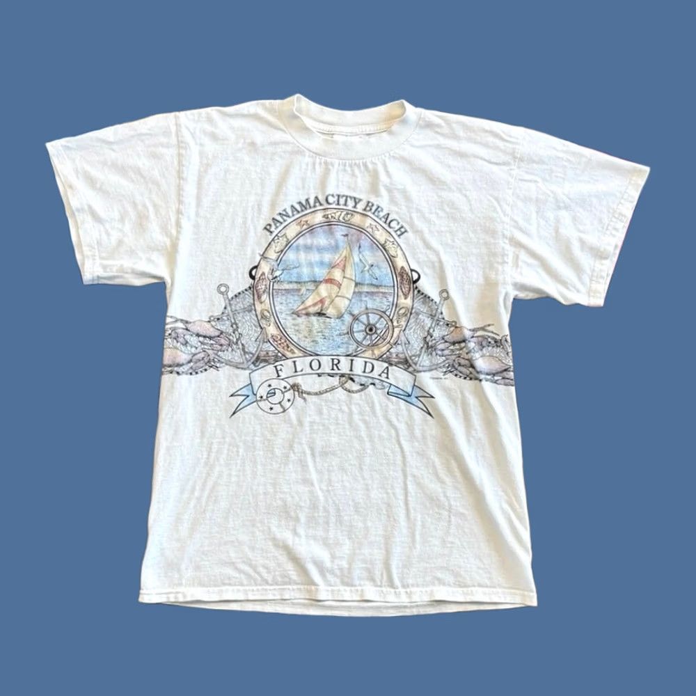 Tultex VINTAGE Florida Sailboat Wrap Around Print T-Shirt Size Medium Mens 90s Outdoor Size US M / EU 48-50 / 2 - 1 Thumbnail