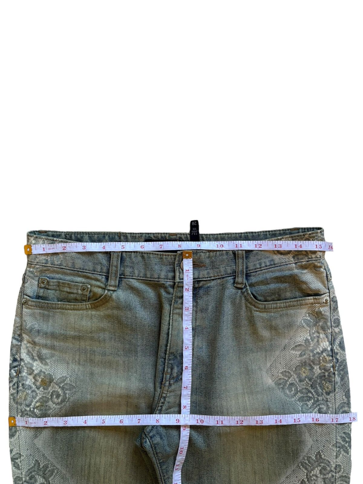 Japanese Brand Vintage Japanese Brand Faded Wash Printed Flare Jeans Size 31" - 13 Thumbnail