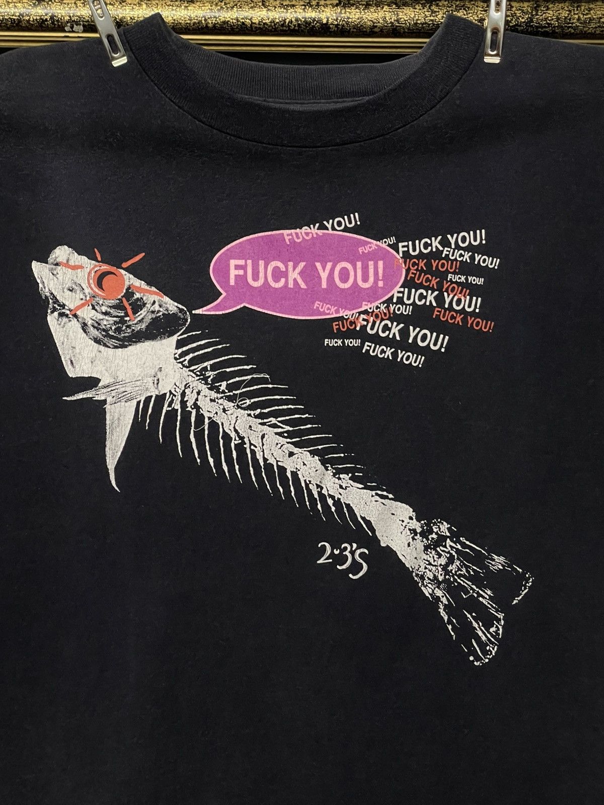 Vintage Vintage 90s Single Stitch ‘Fuck U’ Fish Skeleton Rebellious Size US L / EU 52-54 / 3 - 3 Thumbnail