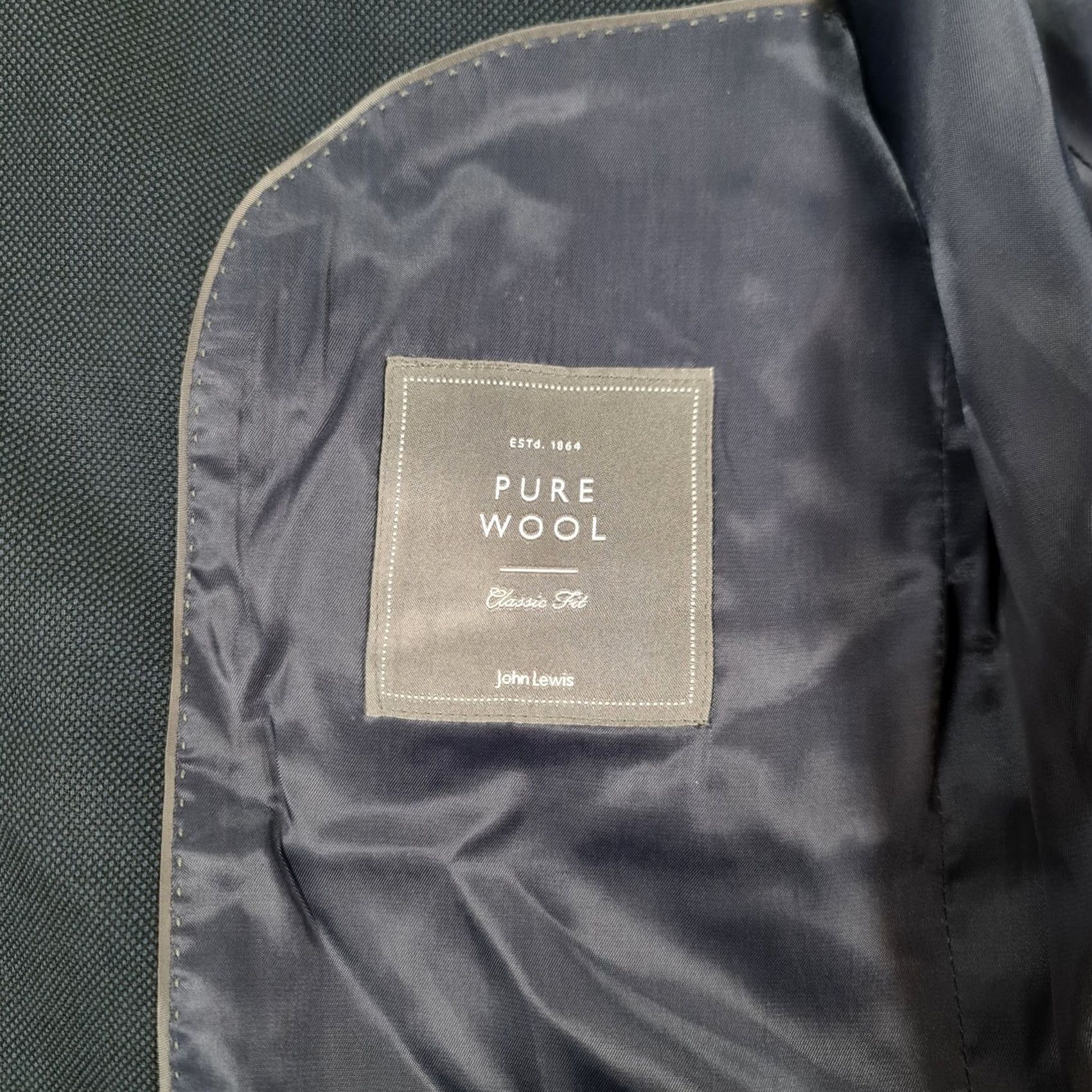 Vintage John Lewis Mens Navy Blue Suit Jacket 40 Short 100% Wool Blazer Classic Fit Size 40R - 5 Thumbnail