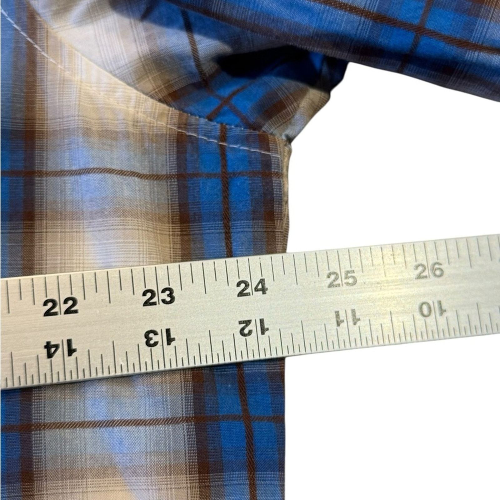 Wrangler Wrangler Blue & Brown Plaid Pearl Snap Short Sleeve Shirt XL Size US XL / EU 56 / 4 - 4 Thumbnail