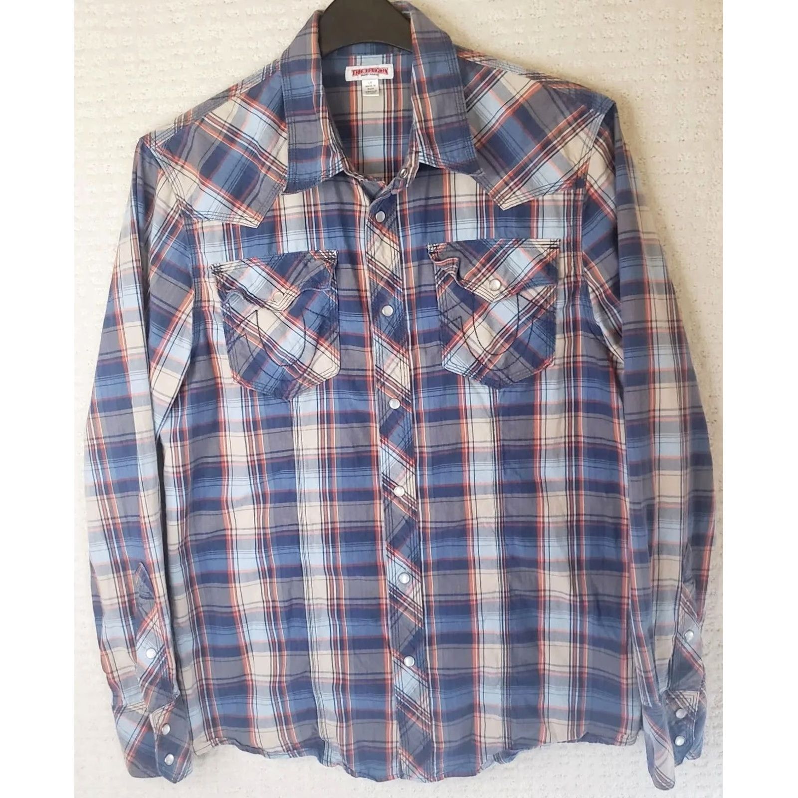 True Religion True Religion Shirt Men L Blue Plaid Pearl Snap Western Long Sleeve Cotton Twill Button-Up Casual Workwear Party/Cocktail Mens Size US L / EU 52-54 / 3 - 2 Thumbnail