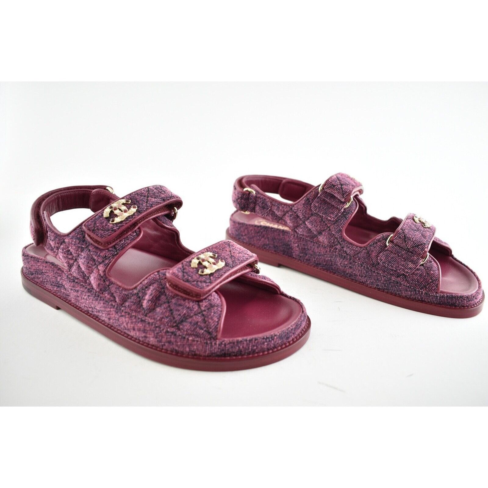 Chanel Chanel 21A Pink Velvet Denim CC Logo Mule Slide Strap Flat Size US 8.5 / IT 38.5 - 4 Thumbnail