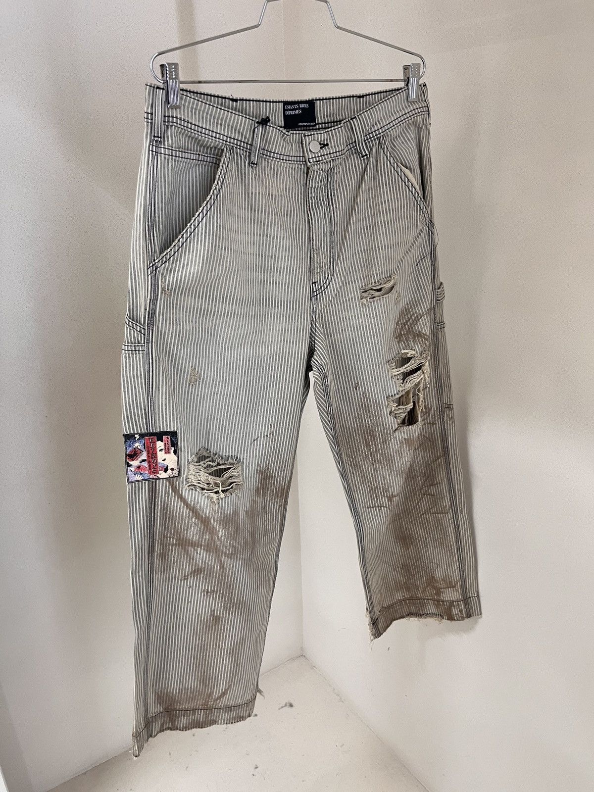 ERD 2024 STRIPED DISTRESSED PAINTER CARPENTER PANTS
