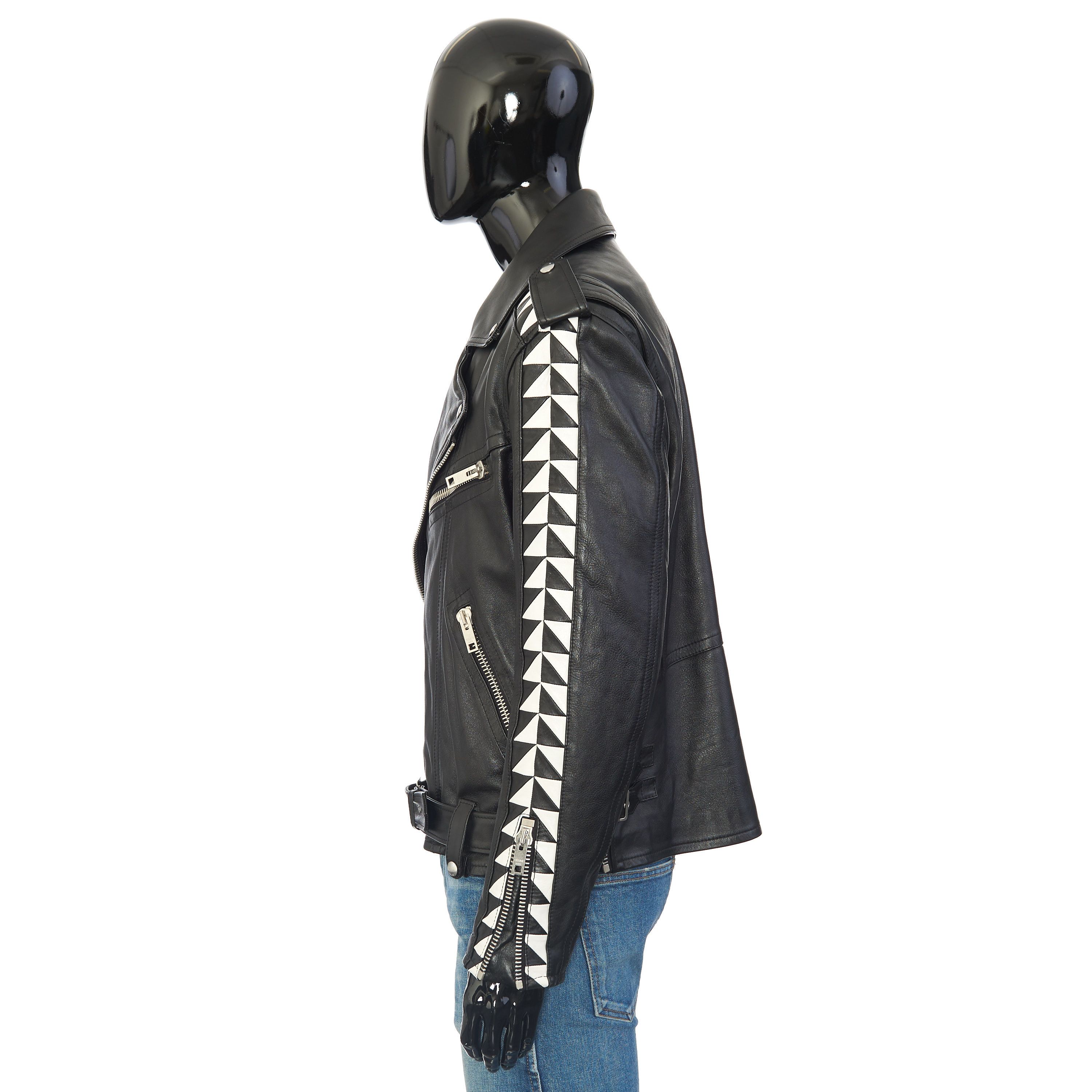 Celine Oversized Biker Jacket With Triangle Bands In Black Calfskin Size US M / EU 48-50 / 2 - 4 Thumbnail