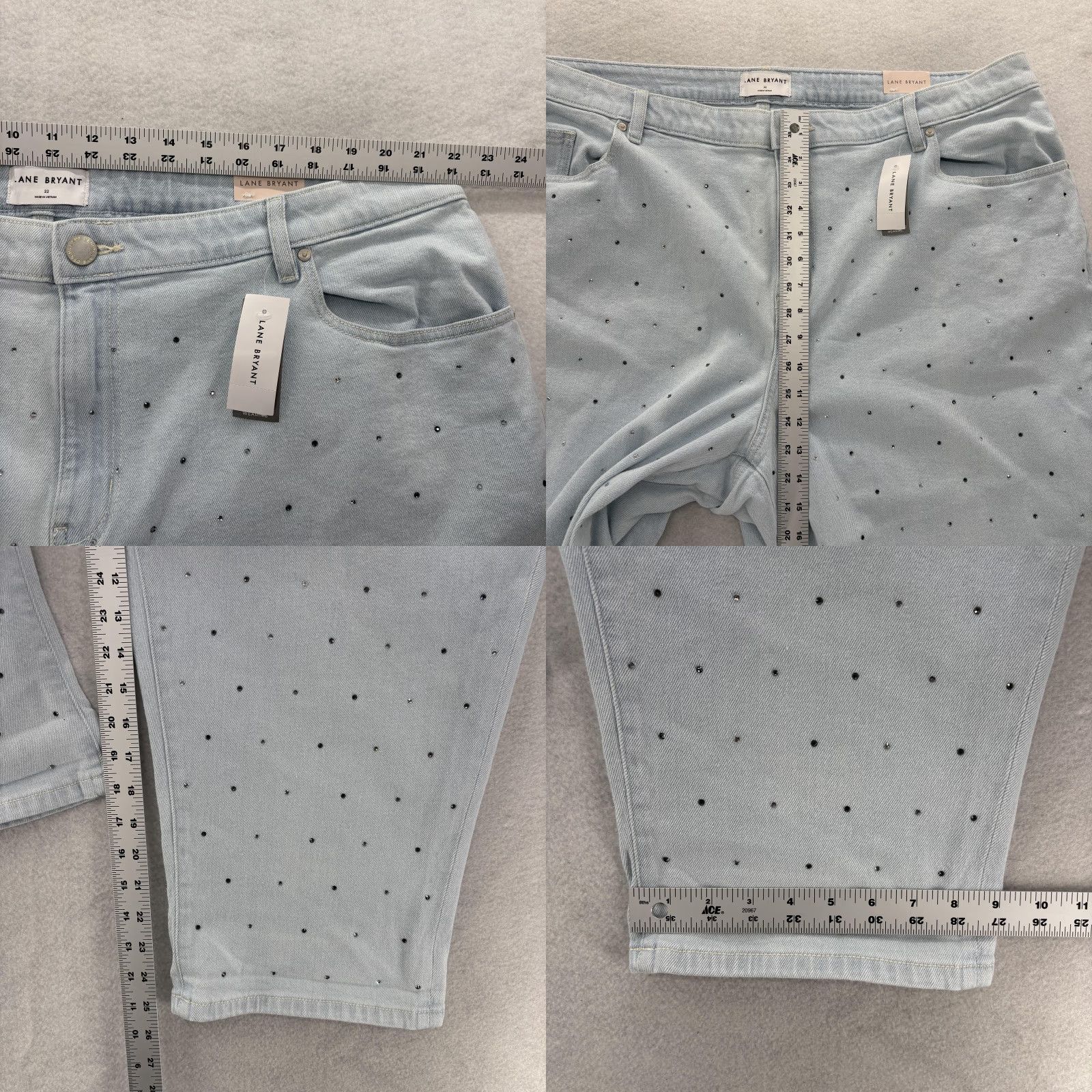 Vintage Lane Bryant Boyfriend Capri Jeans Womens Plus 22 Light Wash Studded Denim Pants Capsri Capri Polka Dot Size 40" / US 18 - 8 Thumbnail