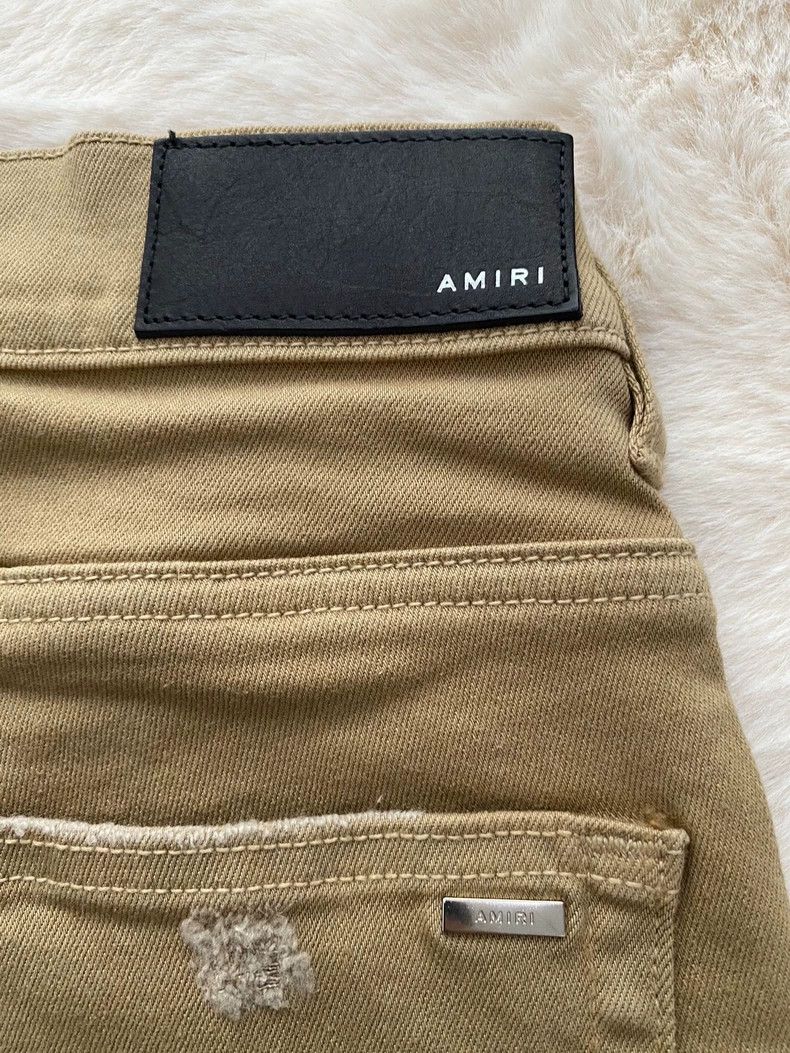 Amiri Amiri Khaki Leather and Patchwork MX1 Denim Jean Size US 30 / EU 46 - 3 Thumbnail