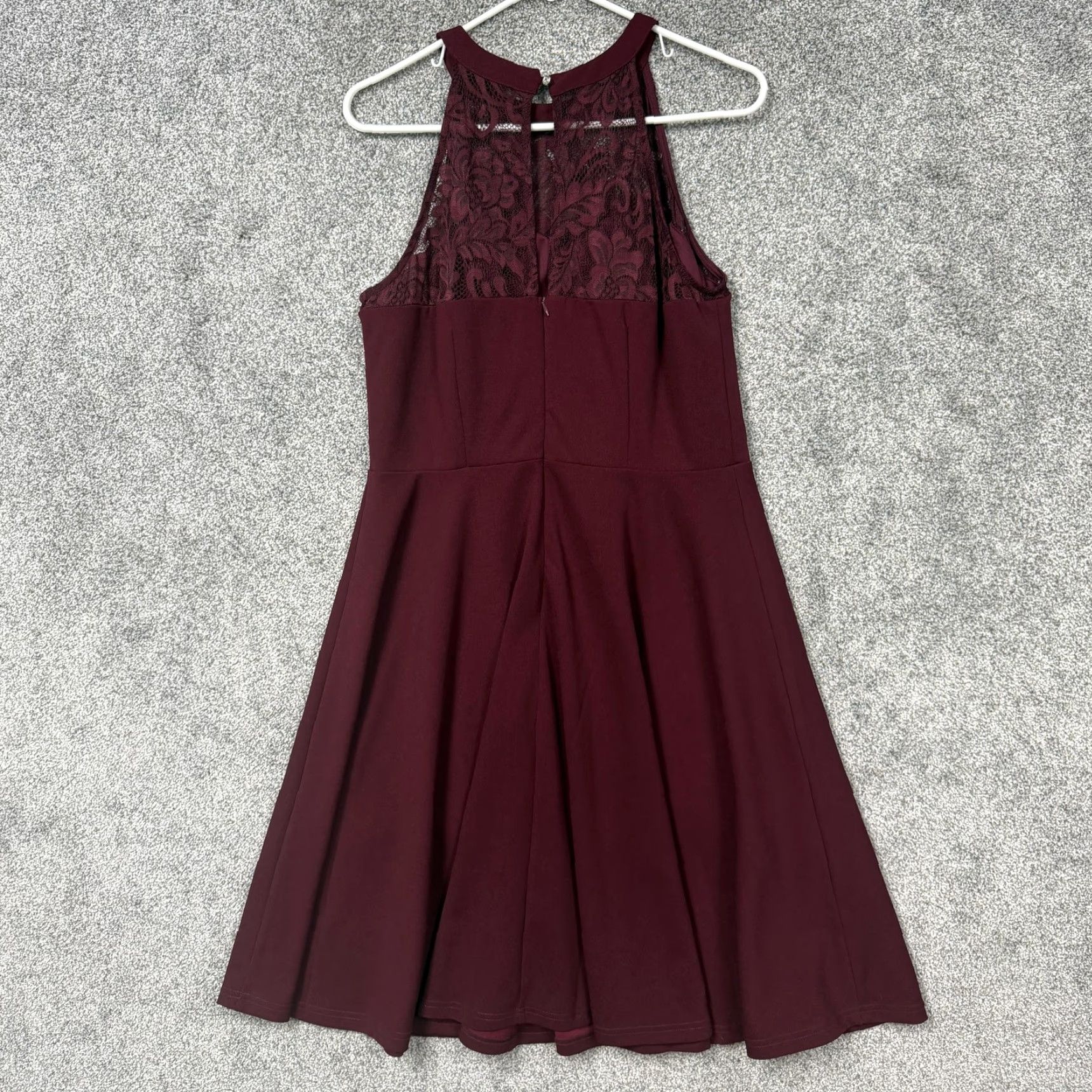 Vintage Bbonlinedress Dress XL Maroon Lace Halter Sleeveless Fit & Flare Knee Length Women Party/Cocktail Vintage No (omit N/A) Size XL / US 12-14 / IT 48-50 - 4 Thumbnail