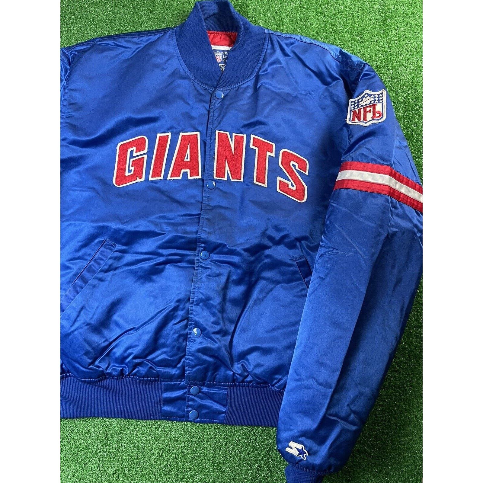 image of Vintage New York Giants Starter XL Satin Bomber Jacket Usa in Blue, Men's