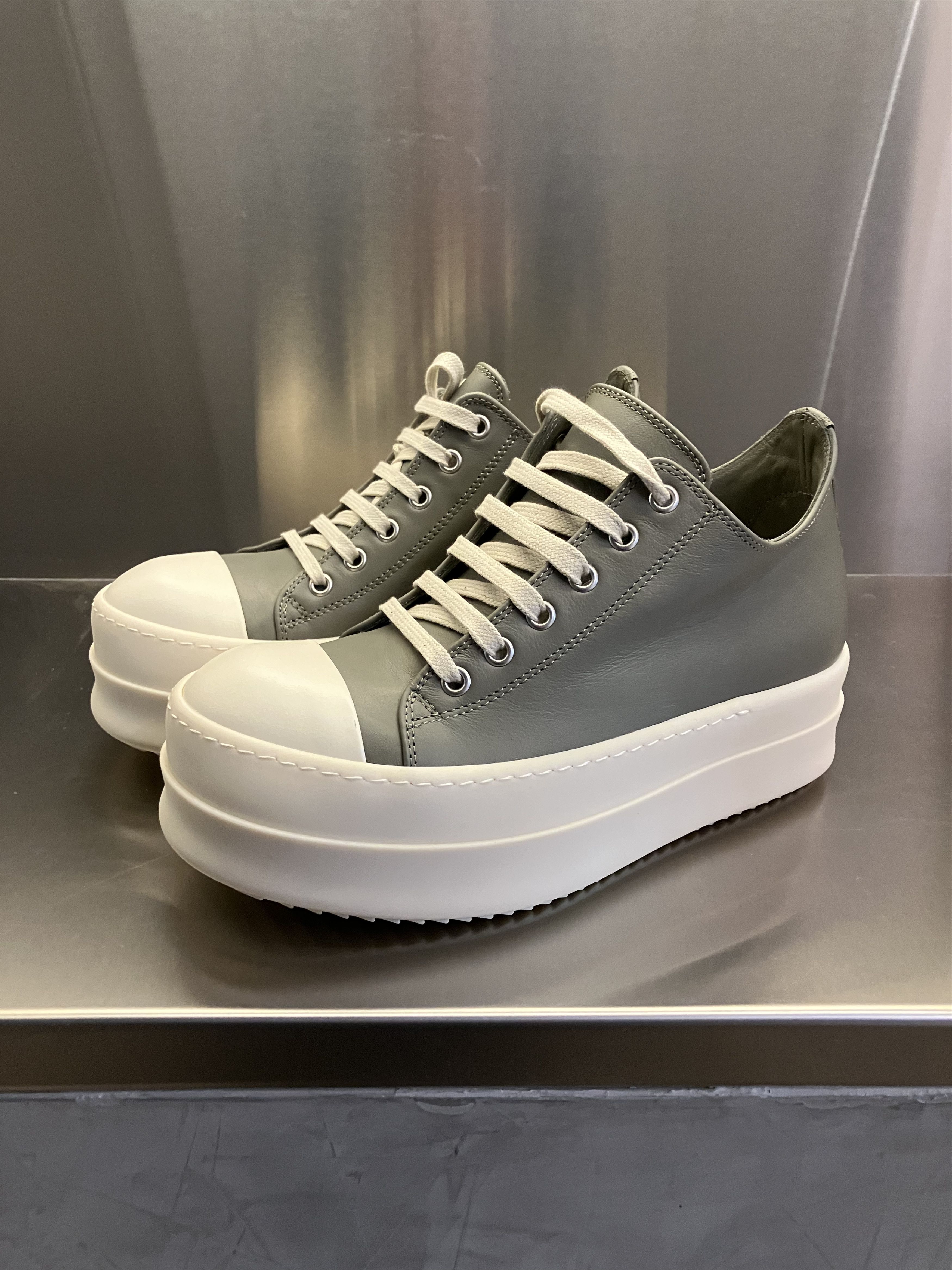 Rick Owens Low Mega Bumper Leather Sneaker Celadon/Milk/Milk Size US 5.5 / EU 38 - 3 Thumbnail